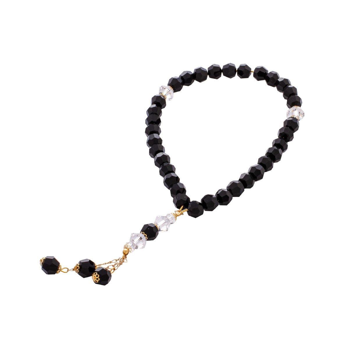 Crystal Rosary black large beads gold separator