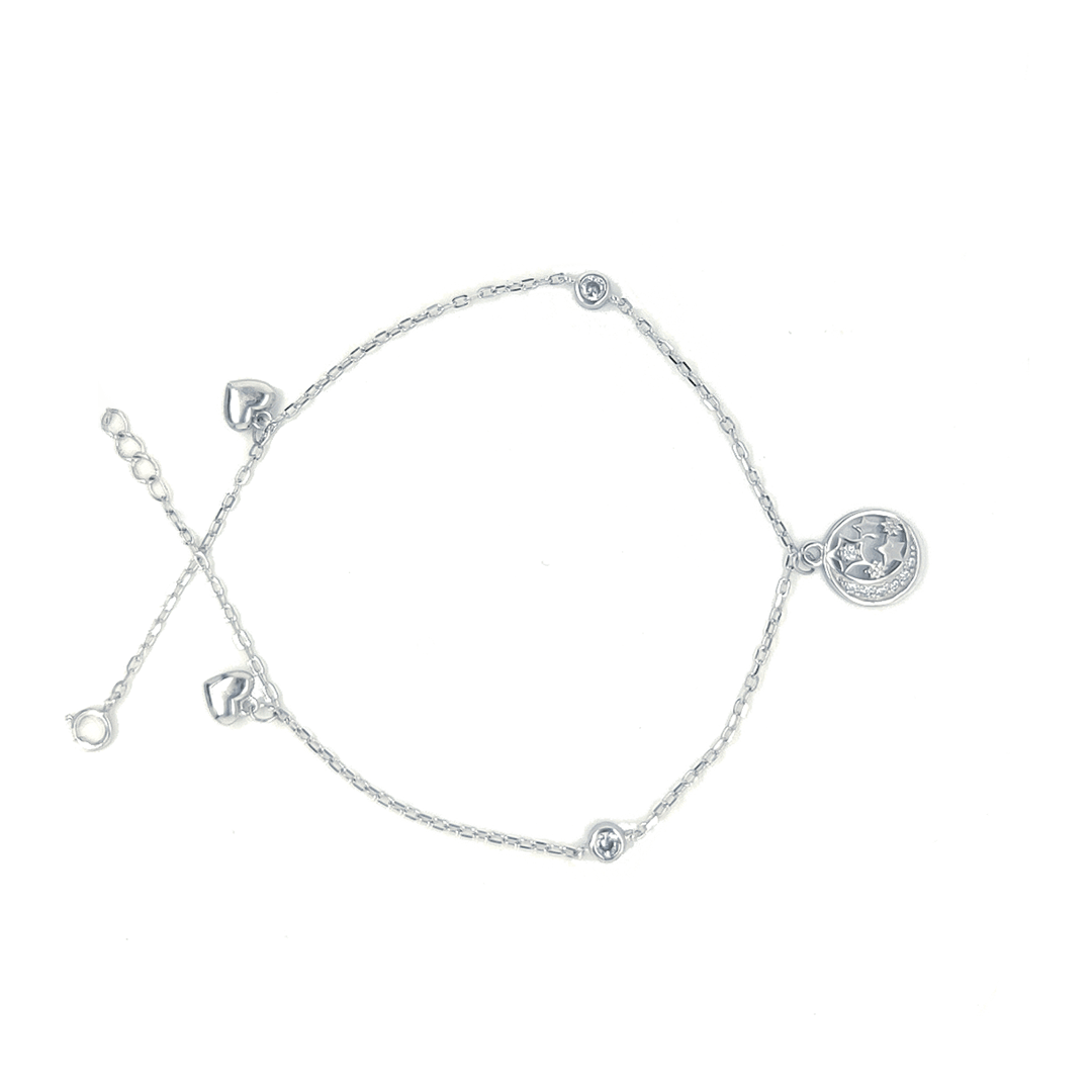 Asfour-Crystal-Sterling-Silver-925-Crescent,-Stars-and-Hearts-Anklet-Silver