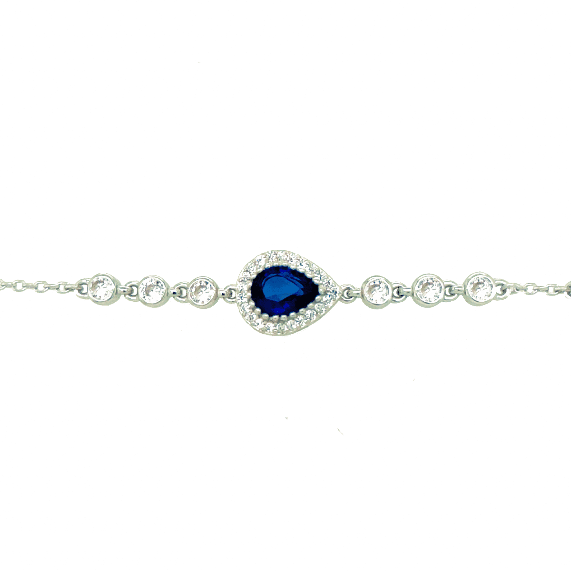 Asfour rounded + pear Zircon Stone 925 Silver Chain-Bracelet - B1924-A