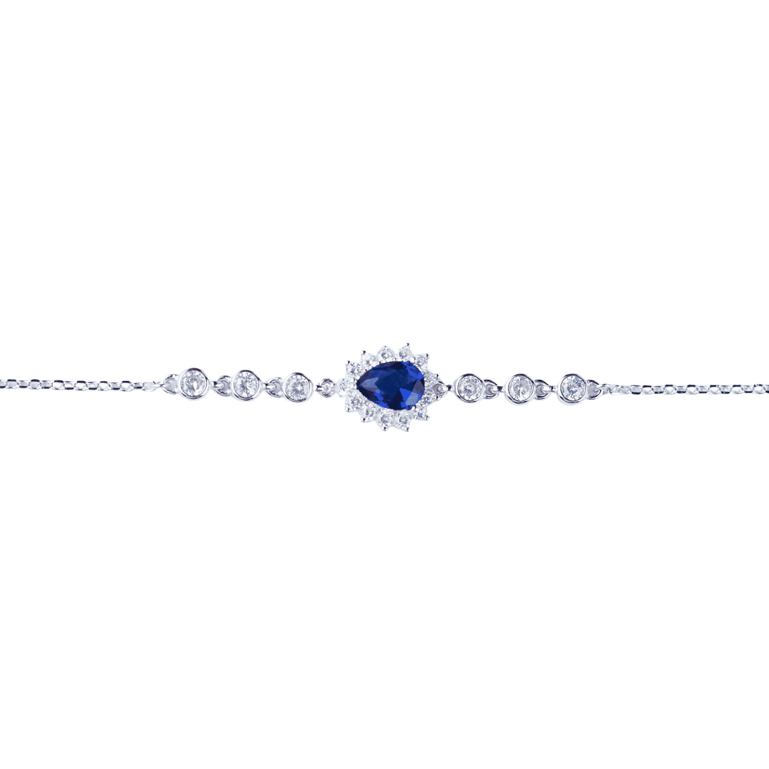 Asfour rounded + pear Zircon Stone 925 Silver Chain-Bracelet - B1924-B
