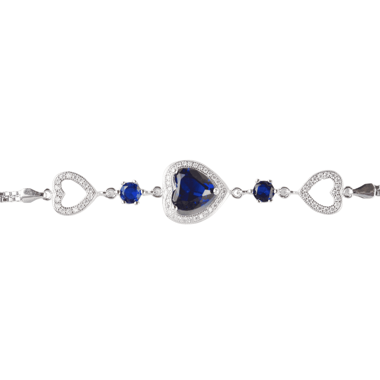 Asfour rounded + heart Zircon Stone 925 Silver Chain-Bracelet - B1926-B