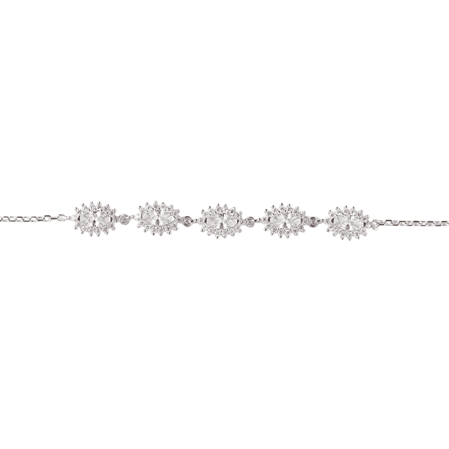 Asfour tear + rounded Zircon Stone 925 Silver Chain-Bracelet - B1947-W