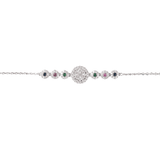 Asfour Zircon Rounded Shape 925 Sterling Silver Braclet,Clear+ Green+Fuschia