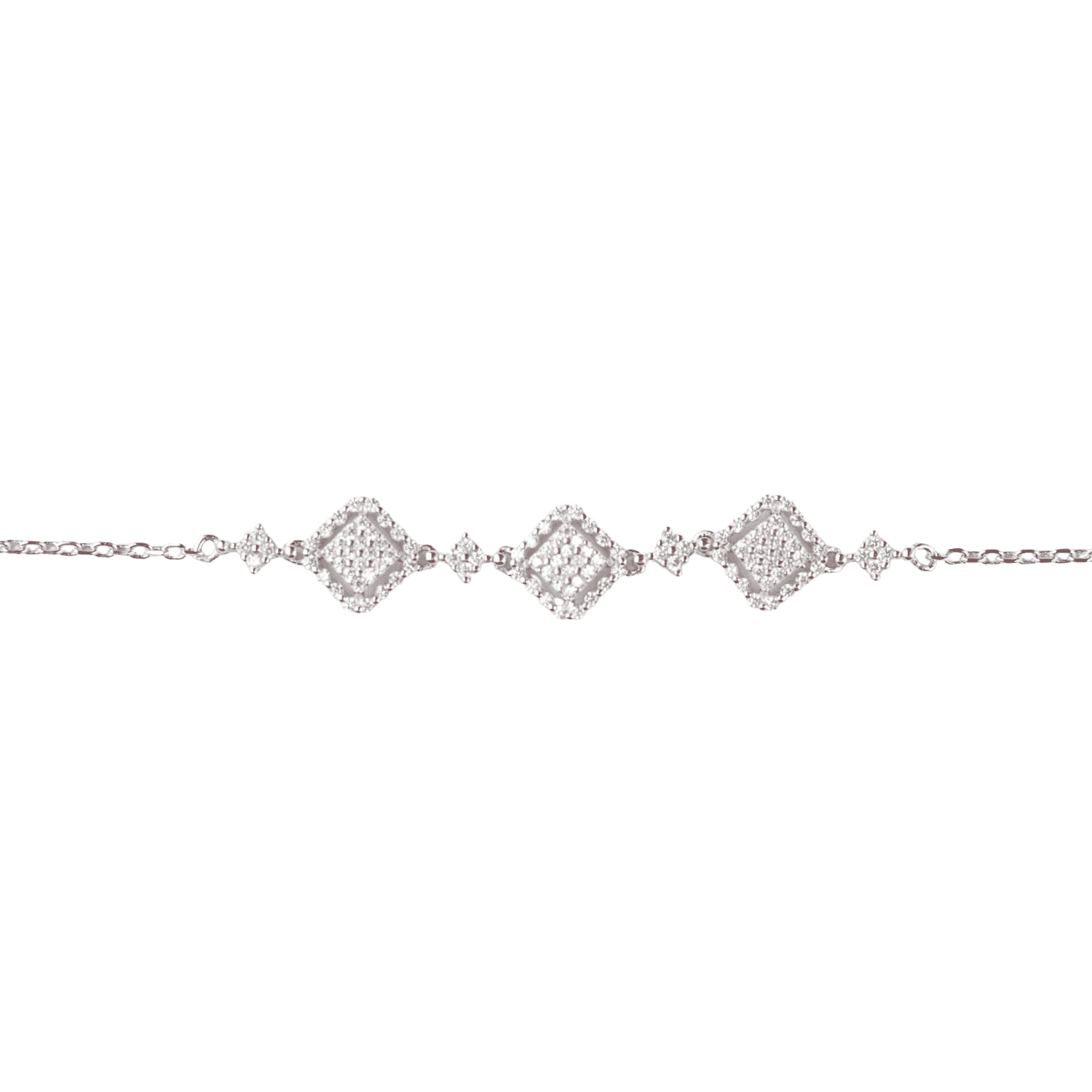 Asfour Zircon Rounded Shape 925 Sterling Silver Braclet,Clear