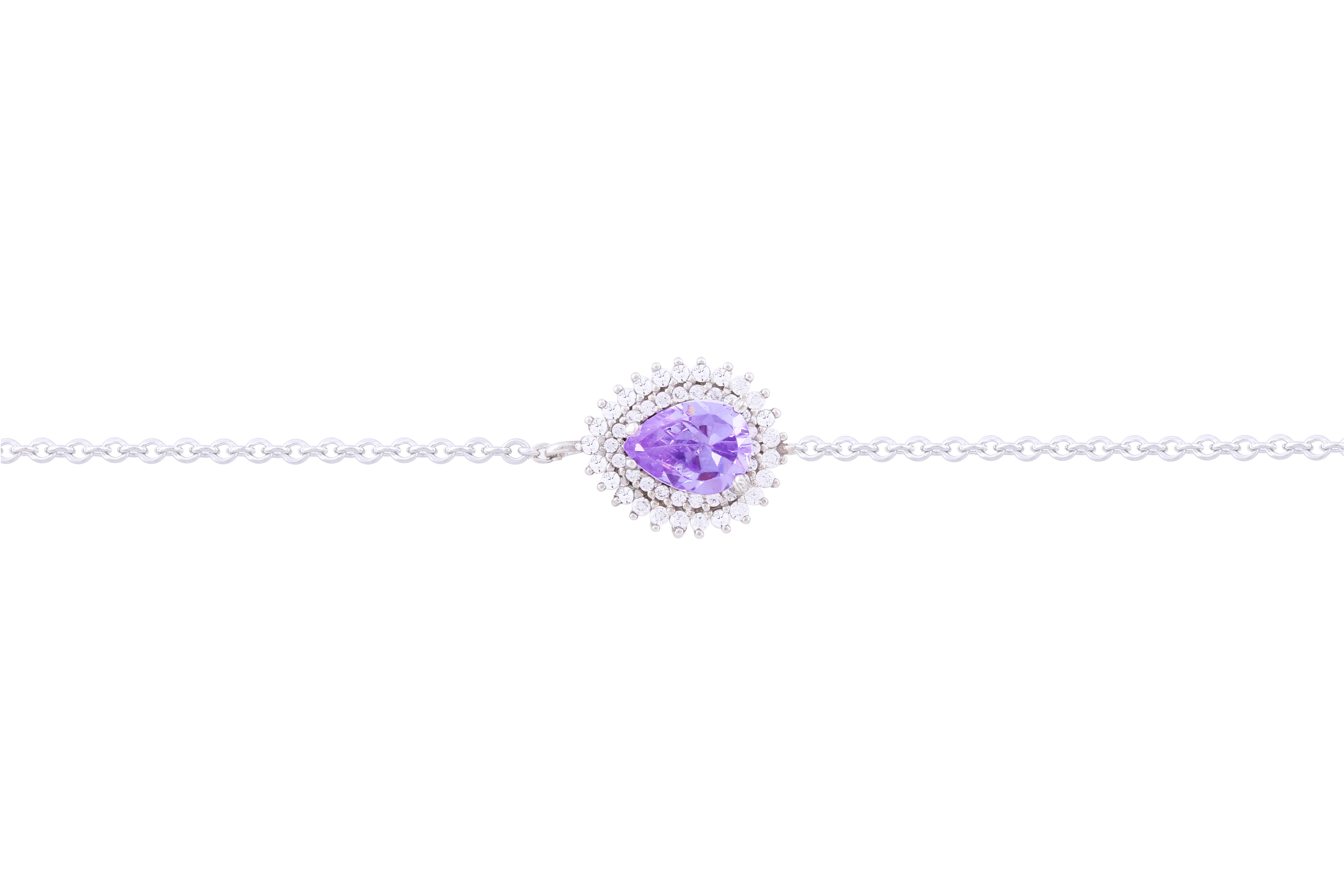 Asfour Crystal Chain Bracelet With Purple Pear Design In 925 Sterling Silver BE0015-N