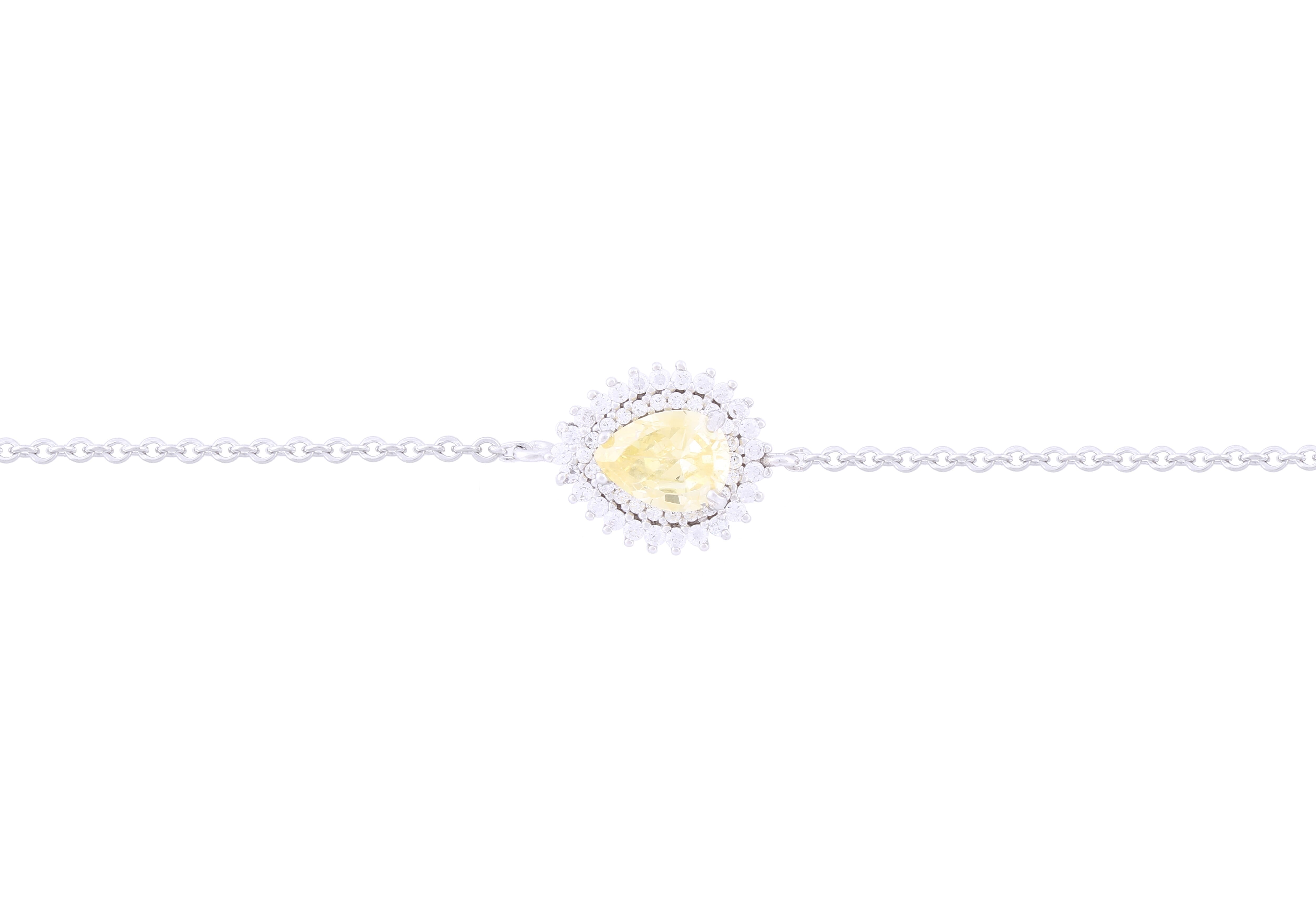 Asfour Crystal Chain Bracelet With Yellow Pear Design In 925 Sterling Silver BE0015-Y