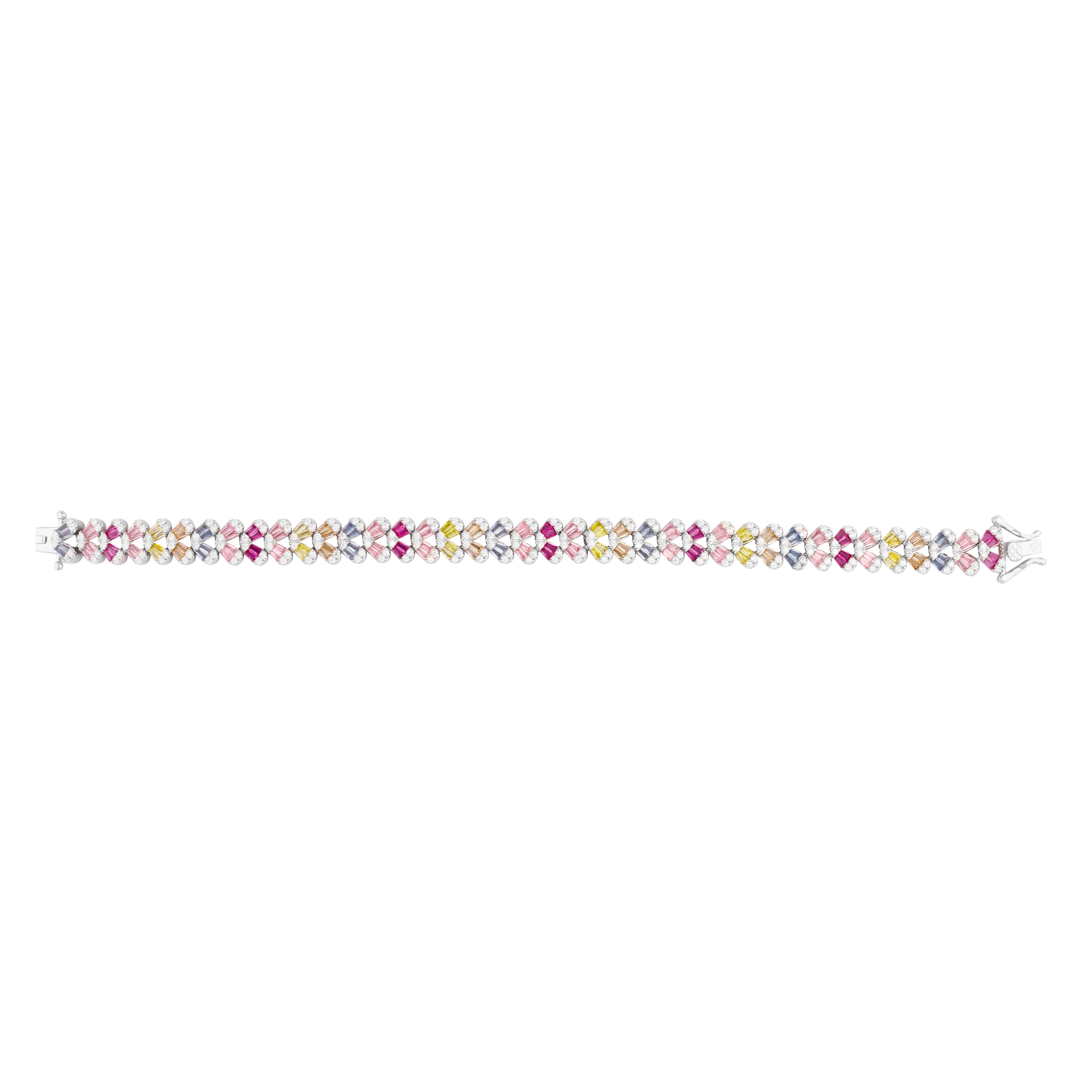 Asfour Tennis Bracelet In 925 Sterling Silver Stone Zircon Pear,baguette And Round