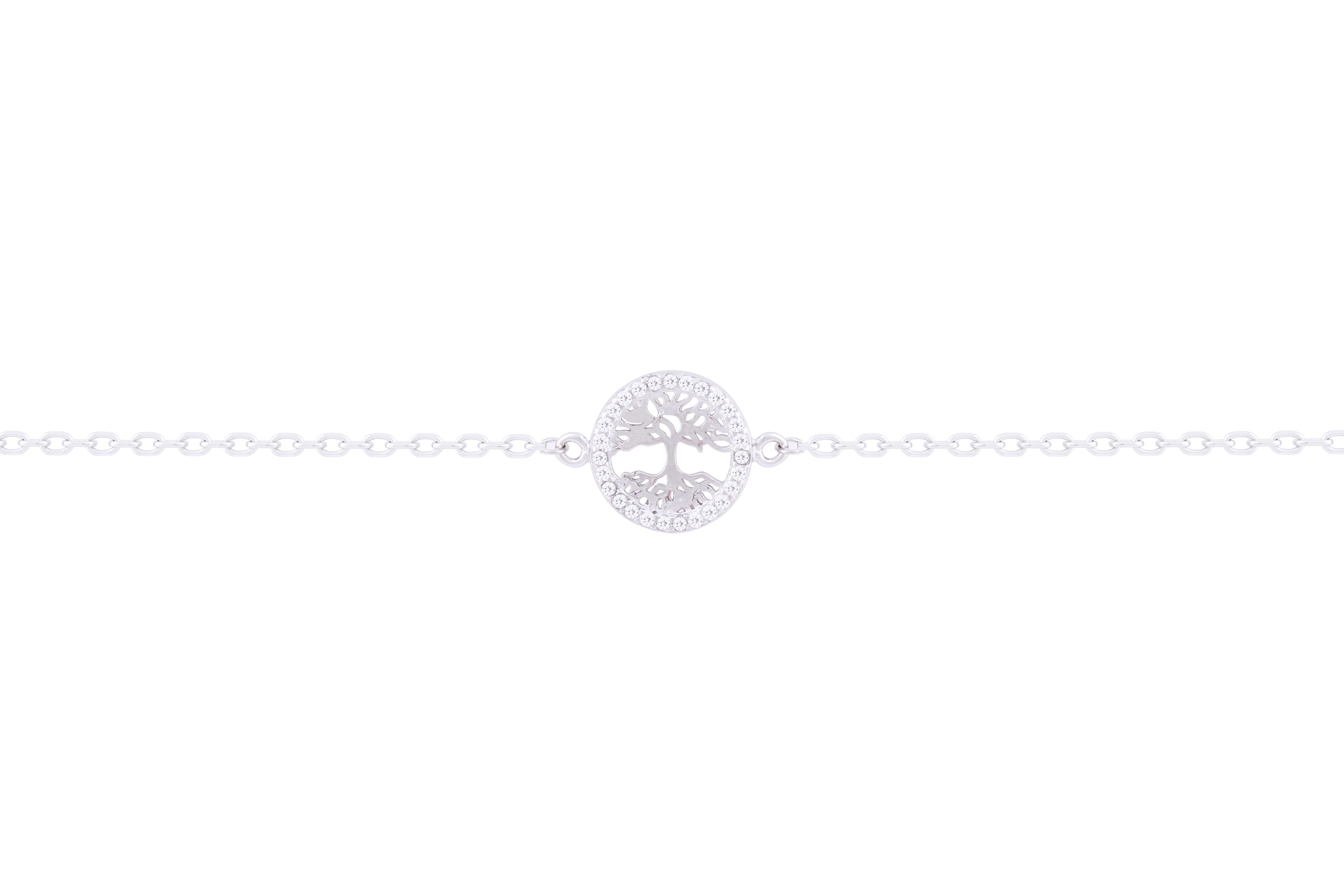 Asfour Crystal Chain Bracelet With Round Tree Of Life Design In 925 Sterling Silver BR0457