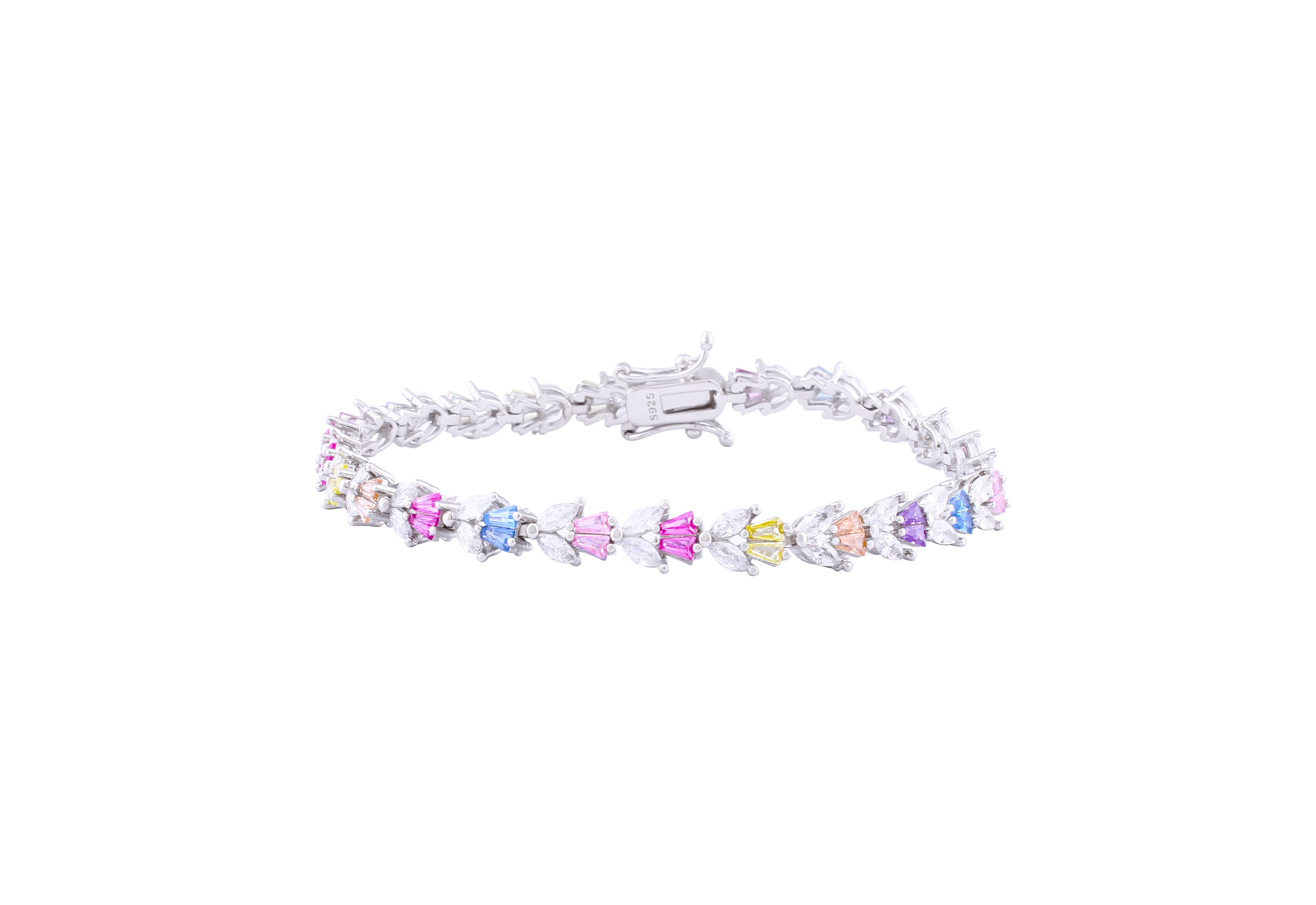 Asfour Tennis Bracelet Inlaid With multi Color Zircon Stones In 925 Sterling Silver BR0466-K