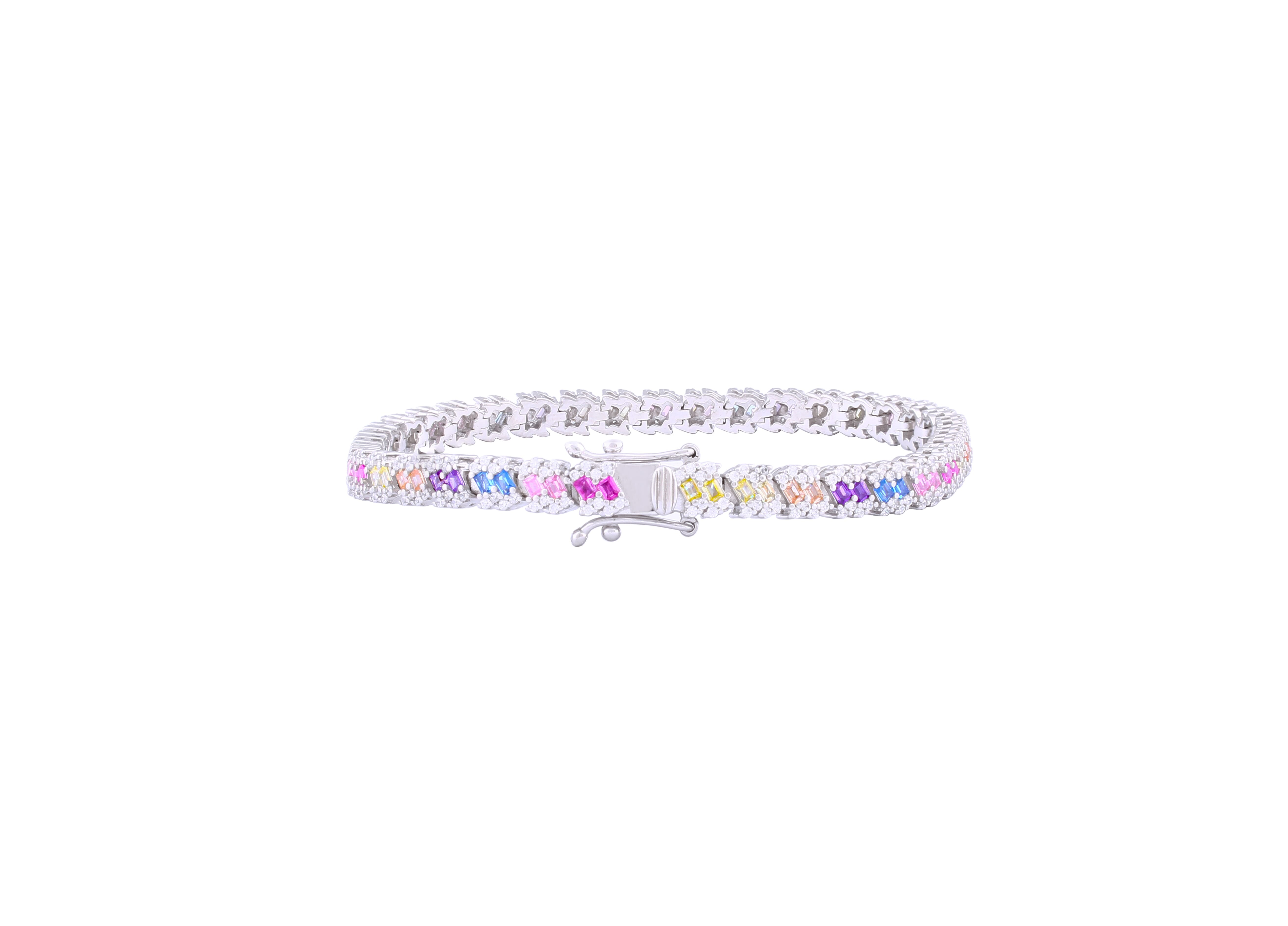 Asfour Tennis Bracelet Inlaid With multi Color Zircon Stones In 925 Sterling Silver BR0467-K