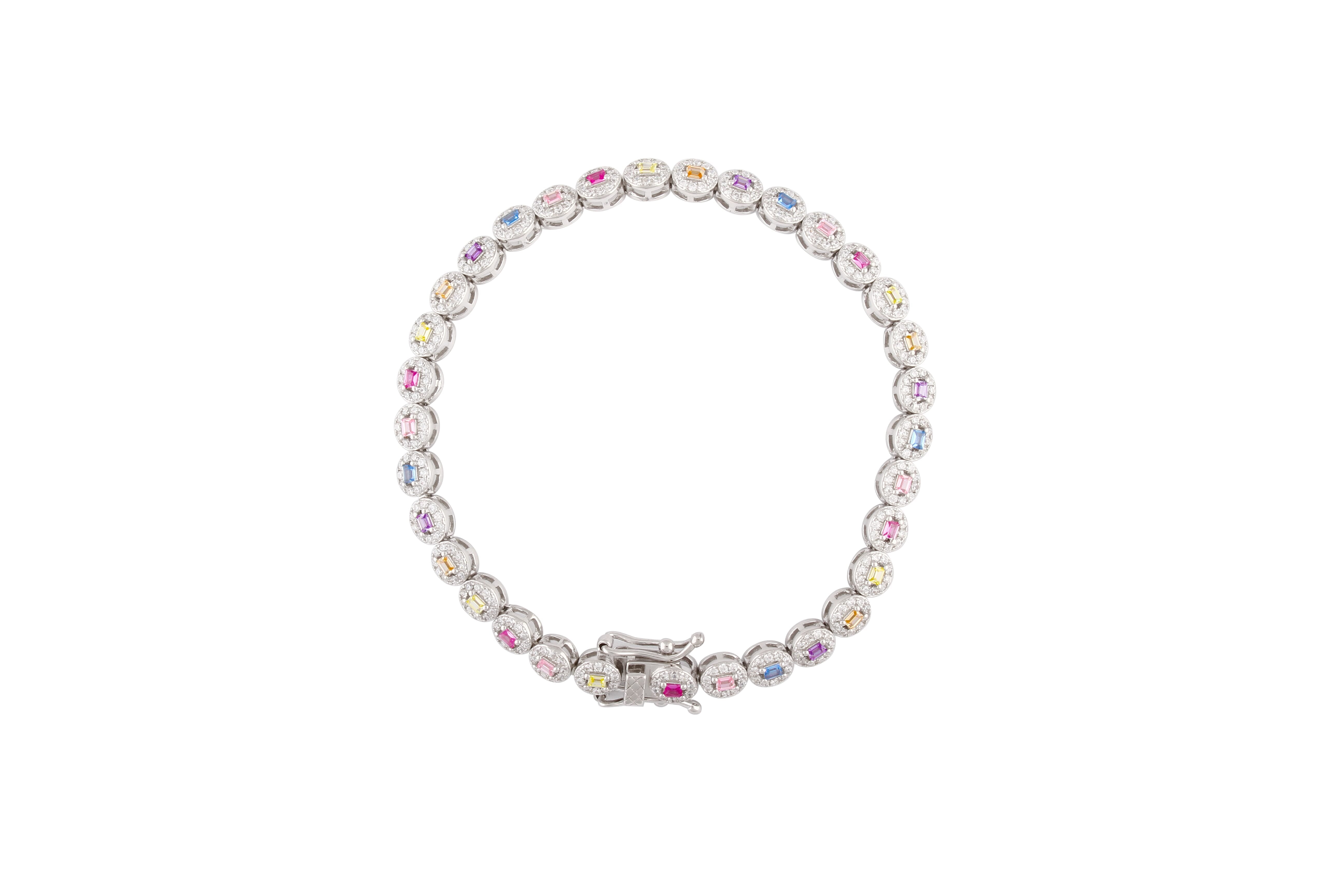 Asfour Tennis Bracelet With multi Color Round Design In 925 Sterling Silver BR0468-K
