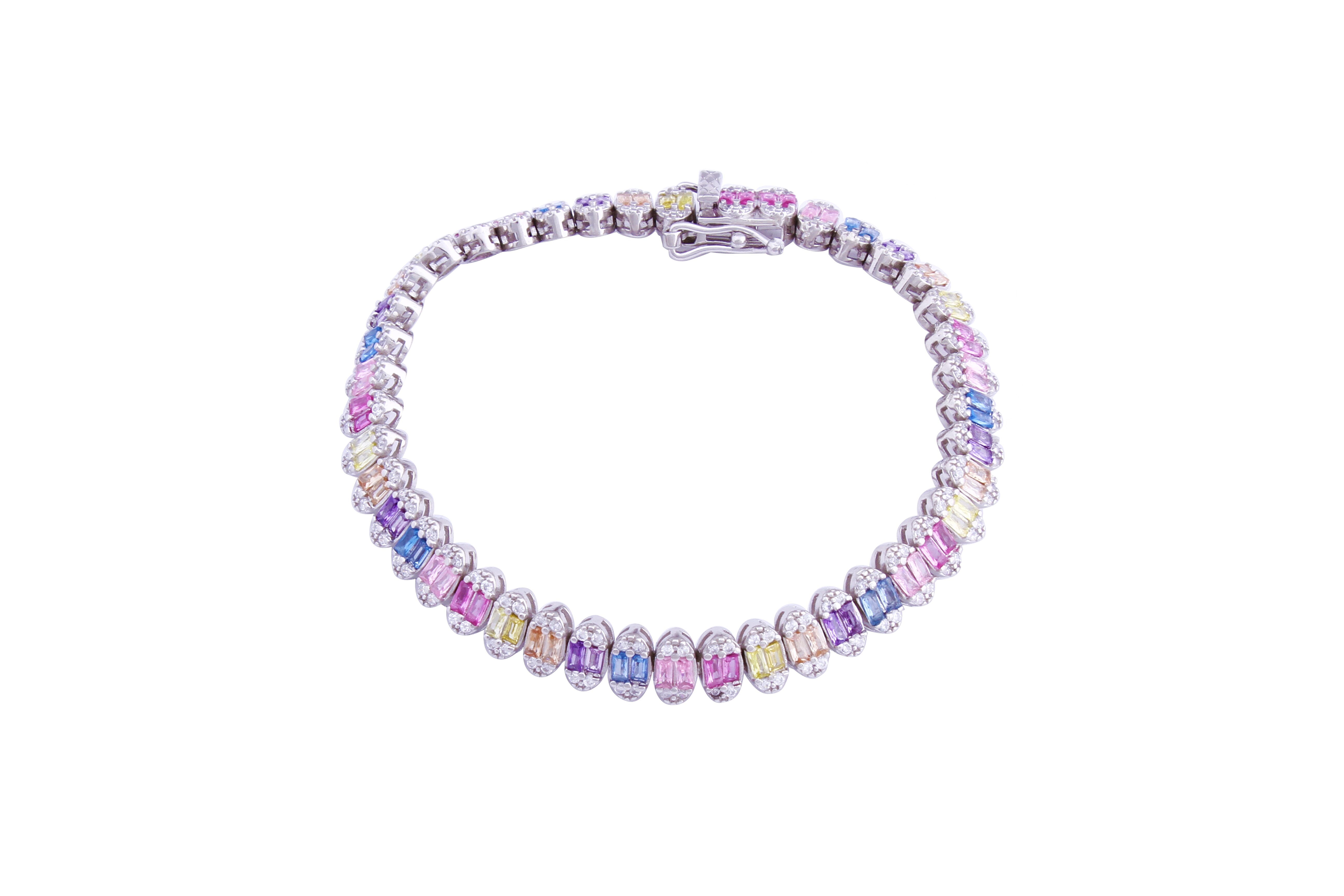 Asfour Tennis Bracelet Inlaid With Muti color Stones In 925 Sterling Sillver BR0469-K