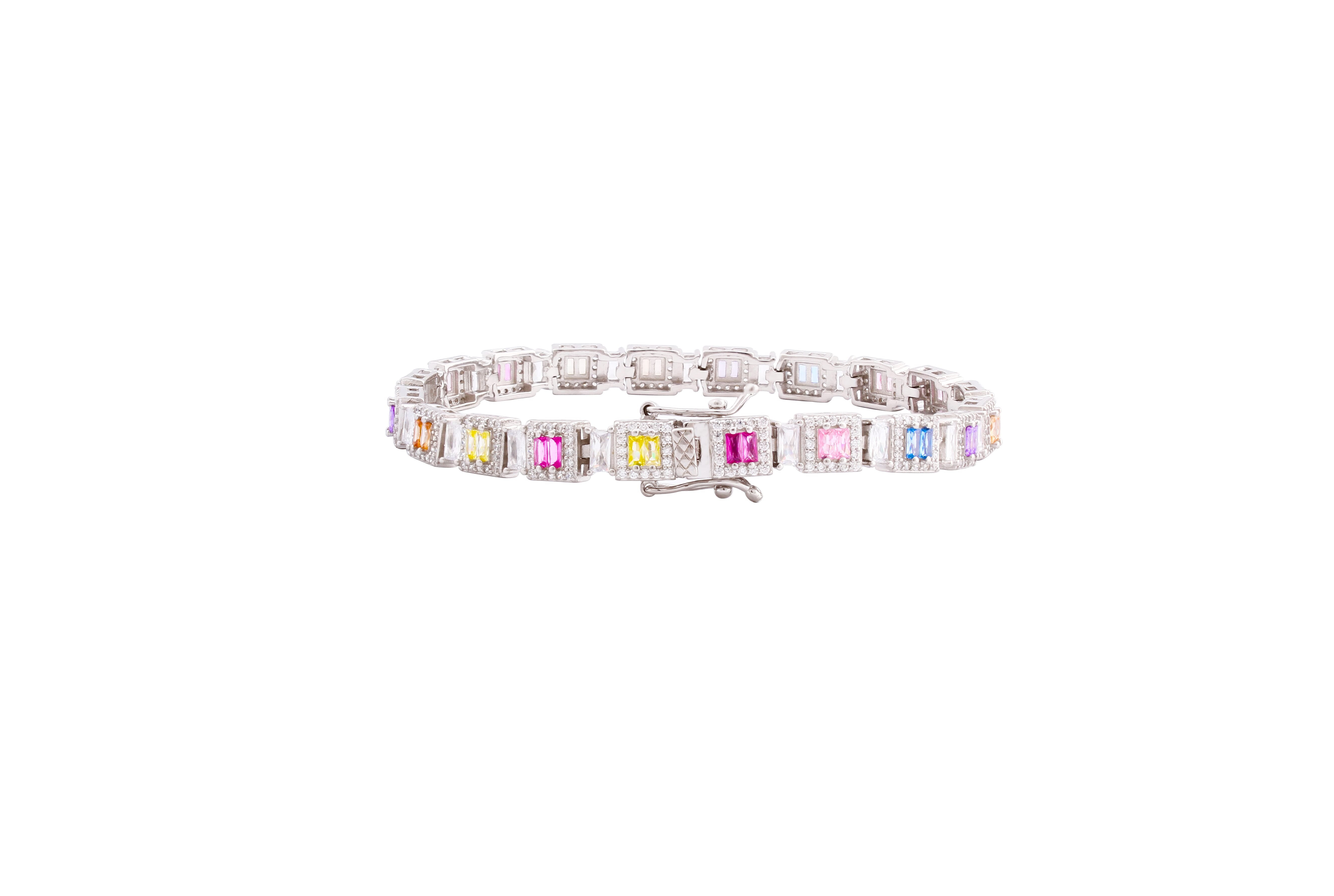 Asfour Tennis Bracelet Inlaid With Muti color Stones In 925 Sterling Sillver BR0473-K