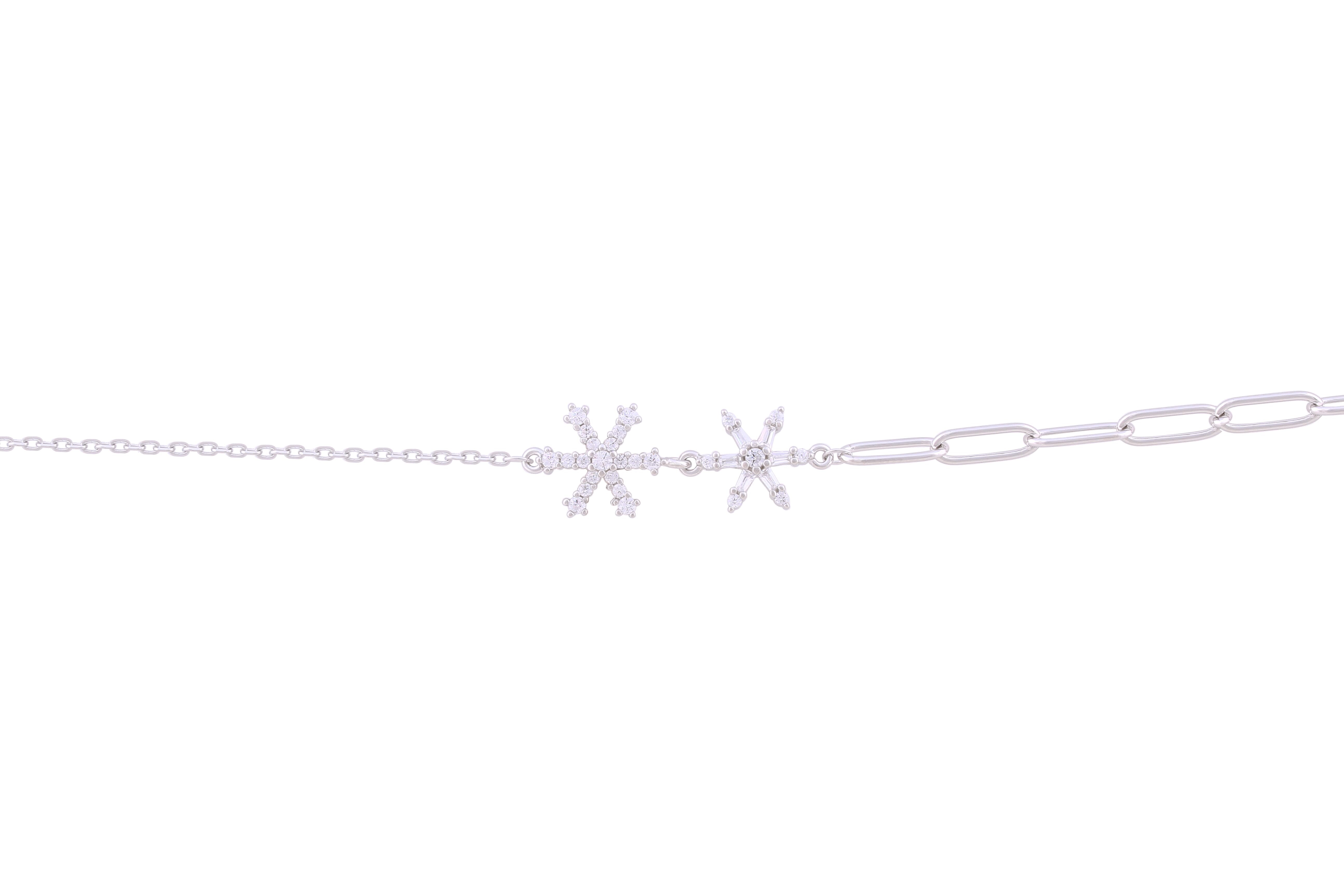 Asfour Curb & Paperclip Chain Bracelet With Snowflake Design In 925 Sterling Silver BR0477