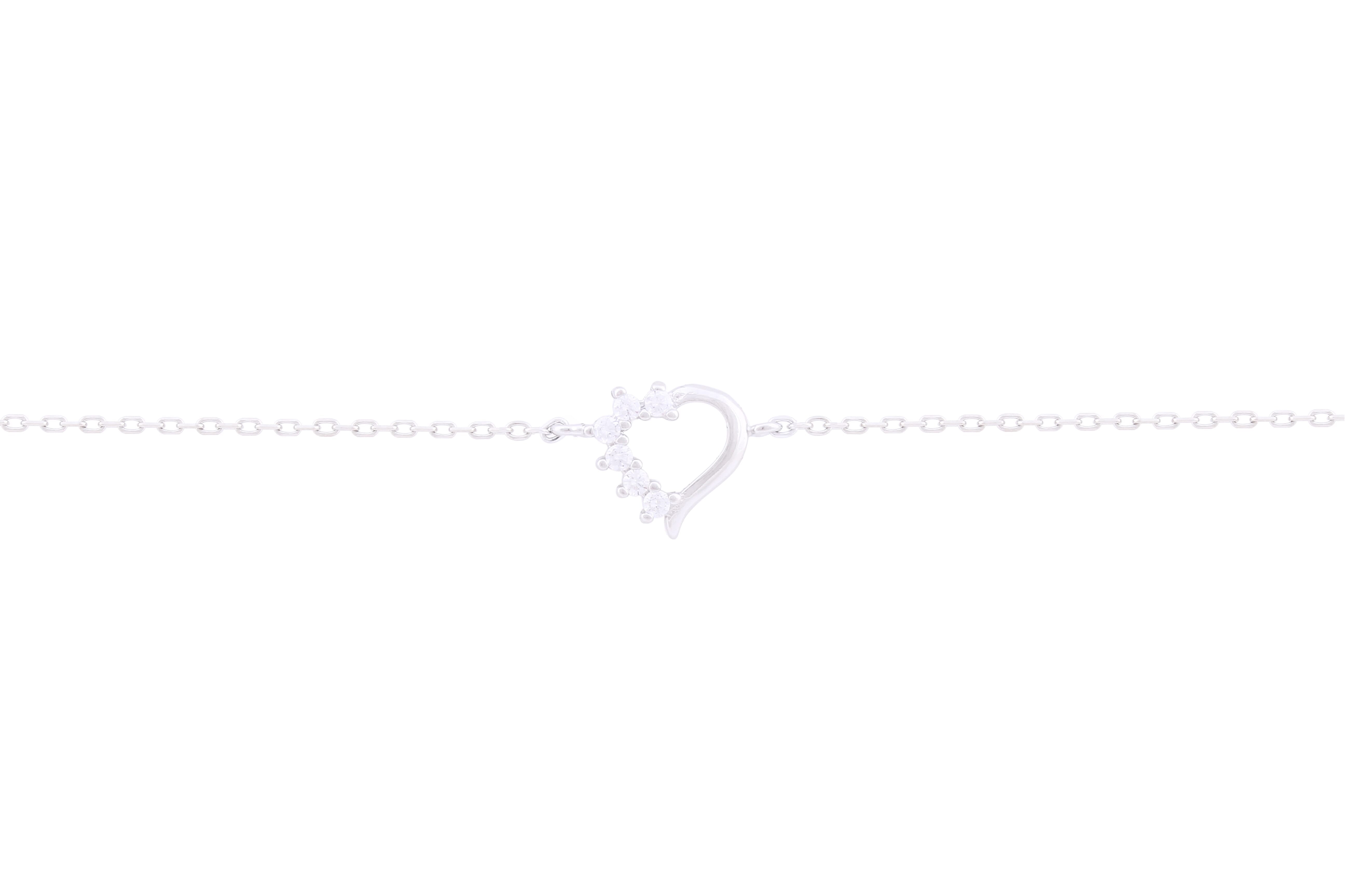 Asfour 925 Sterling Silver Heart Bracelet Inlaid With Zircon Stones BR0480