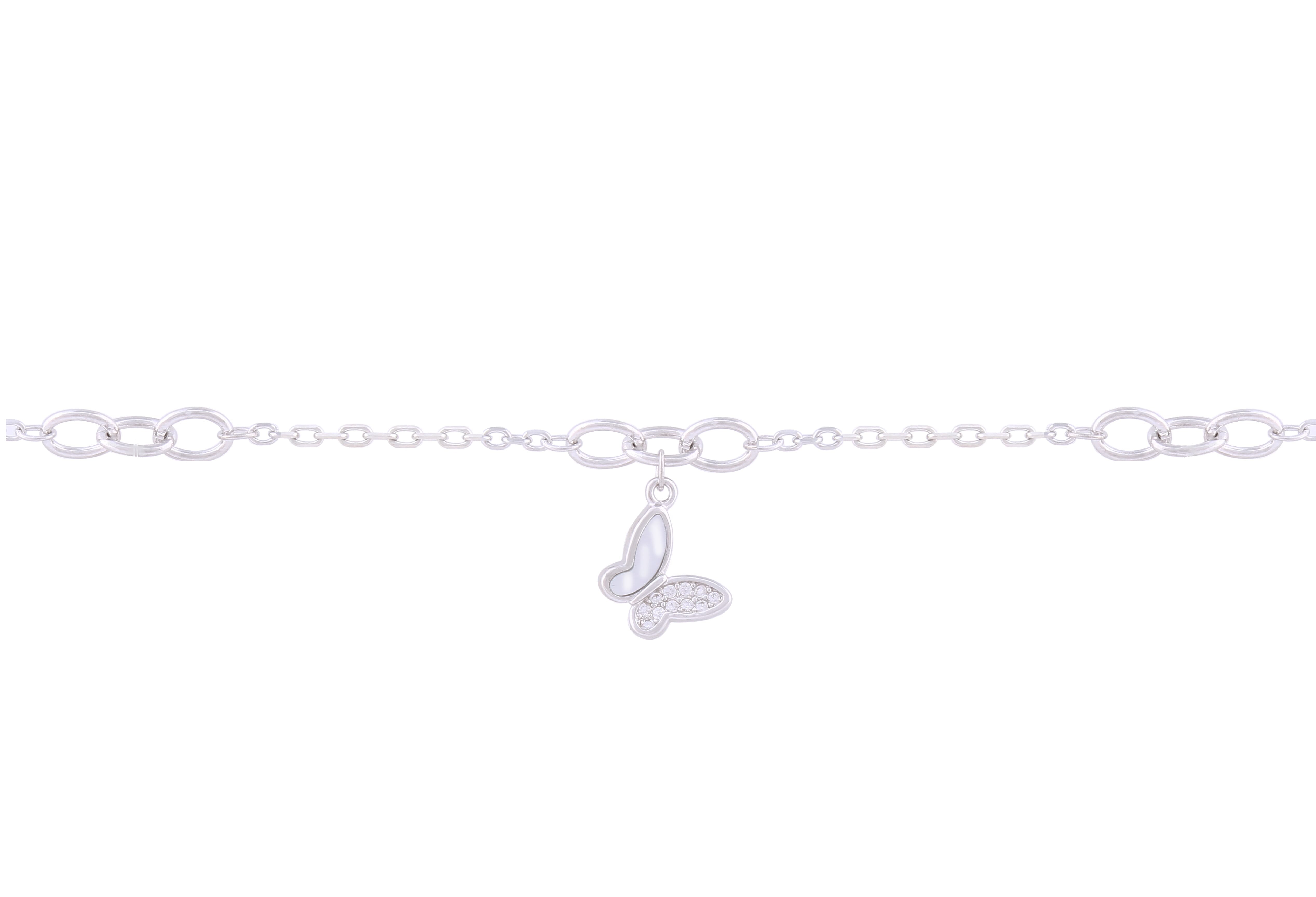 Asfour 925 Sterling Silver Charm Bracelet With Butterfly Design BR0484