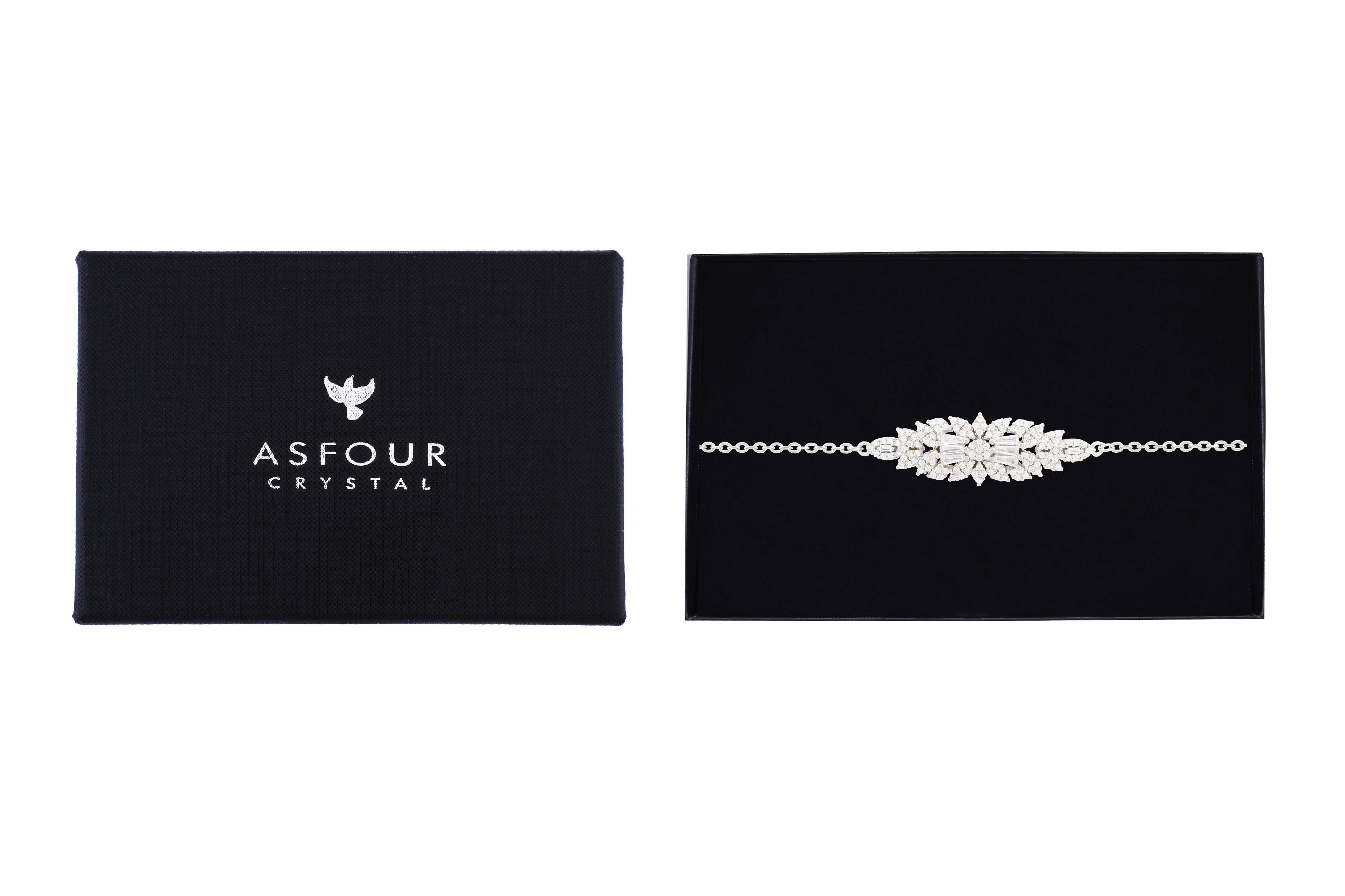 Asfour Crystal Chain Bracelet With Art Deco Design In 925 Sterling Silver BR0495