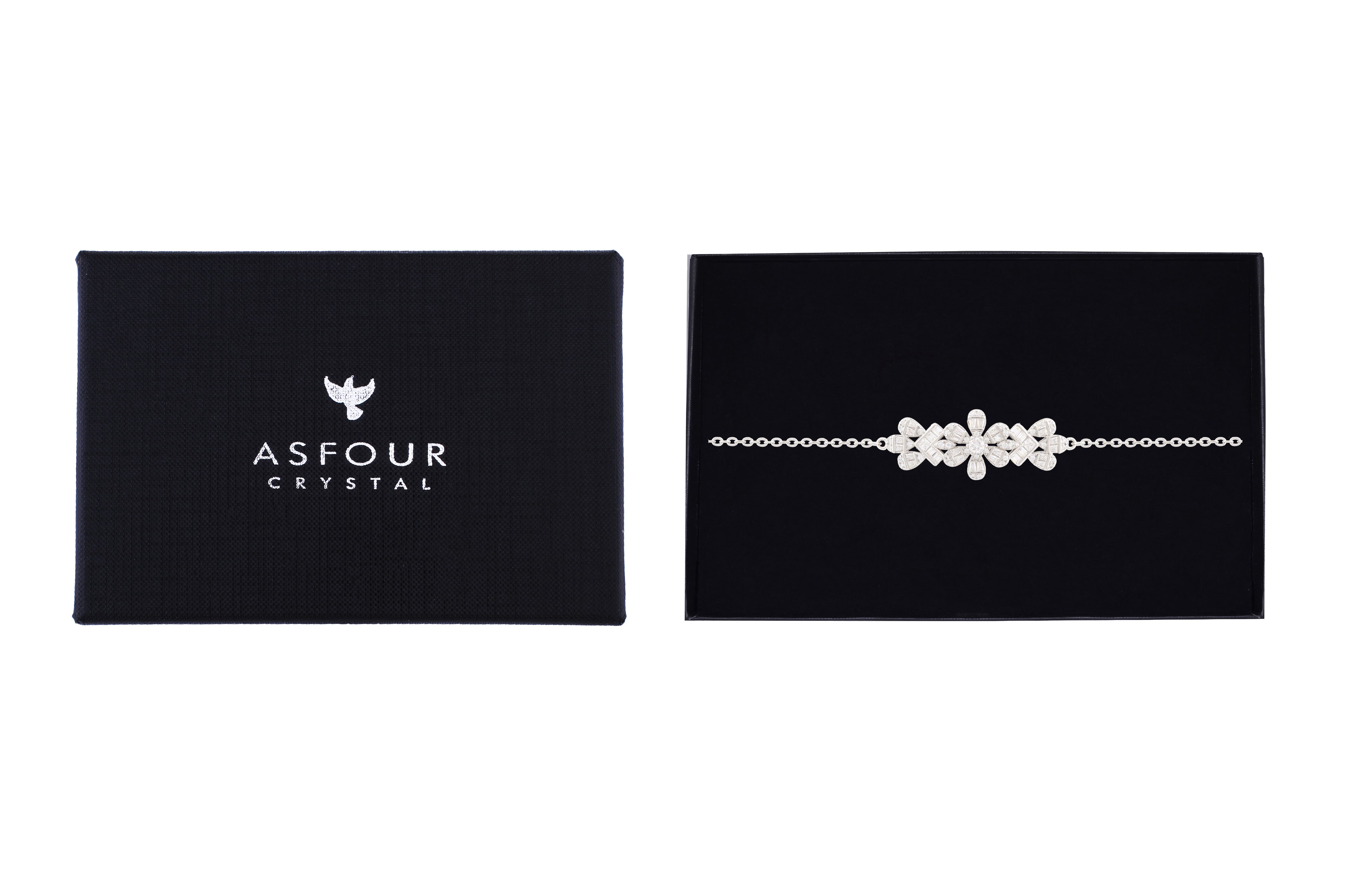 Asfour Chain Bracelet With Decorative Flower Design In 925 Sterling Silver BR0499