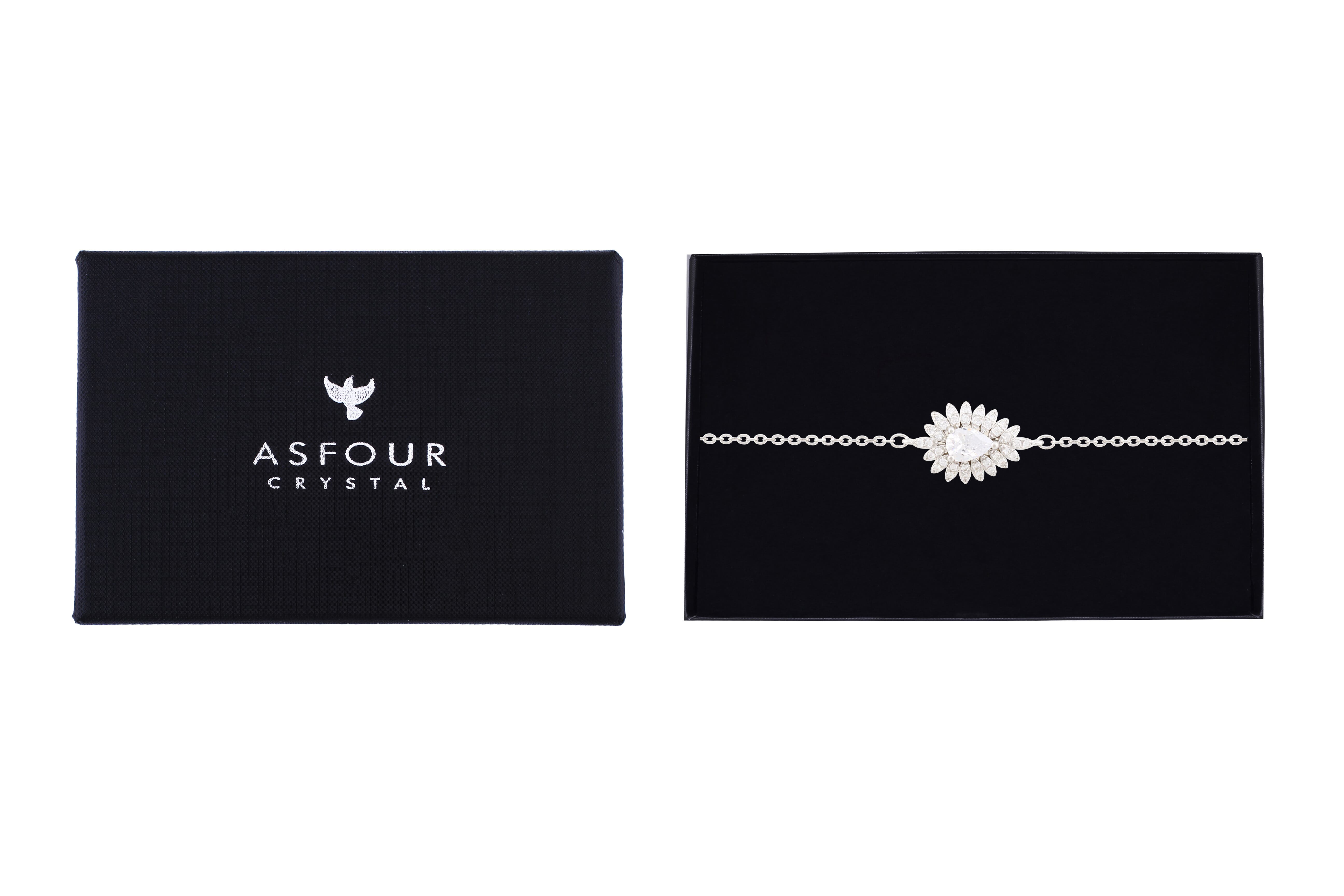 Asfour Crystal Chain Bracelet With Pear Design In 925 Sterling Silver BR0508-W