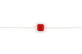 Asfour Crystal Chain Bracelet With Halo Red Square Design In 925 Sterling Silver BR0516-R