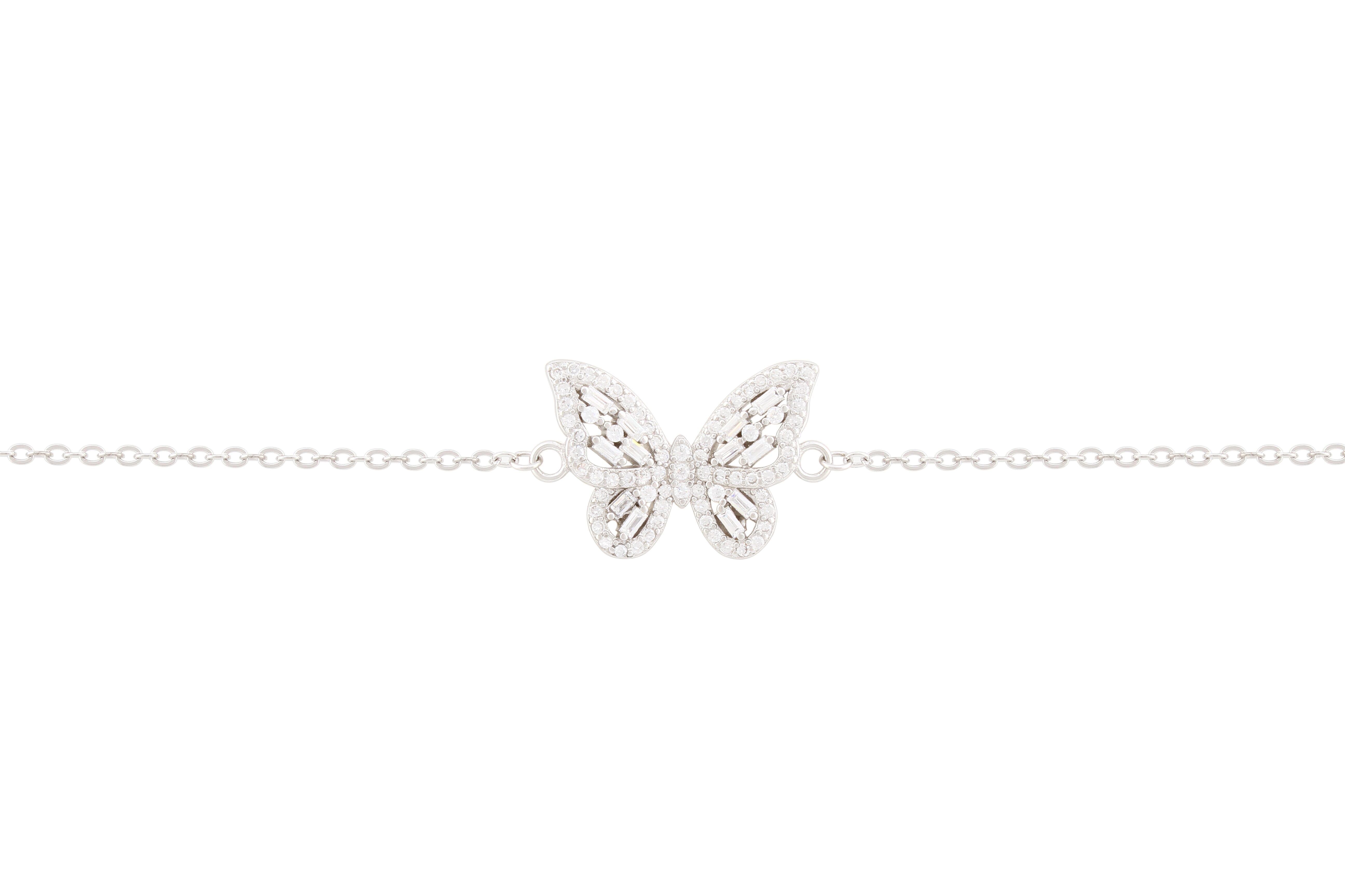 Asfour Crystal Chain Bracelet With Butterfly Design In 925 Sterling Silver BR0534