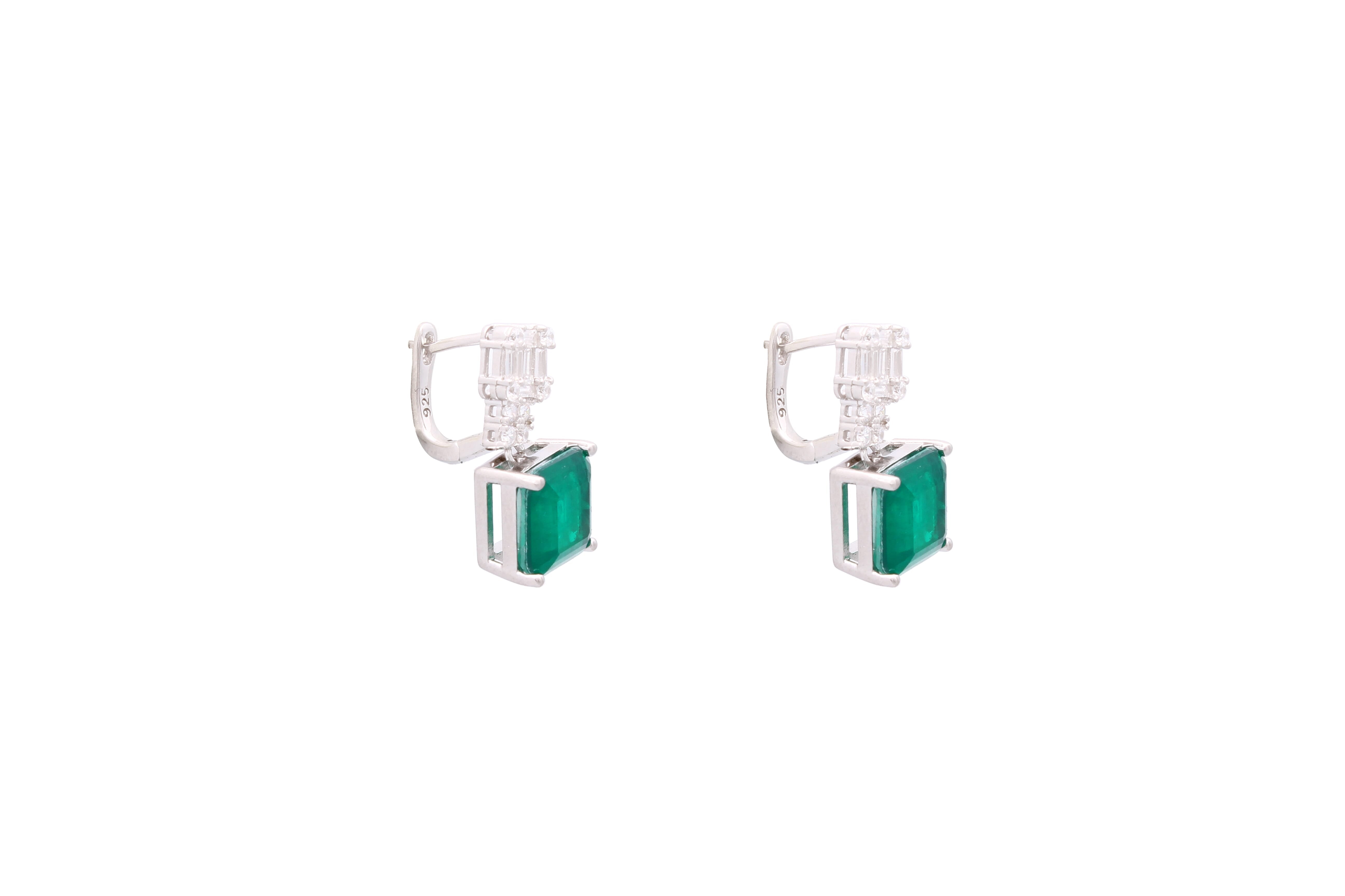 Asfour Crystal Drop Earring With Emerald Zircon Stone In 925 Sterling Silver ED0001-G