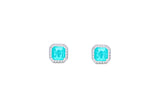 Asfour Crystal Stud Earring With Aquamarine Cushion Cut Design In 925 Sterling Silver ED0005-GC