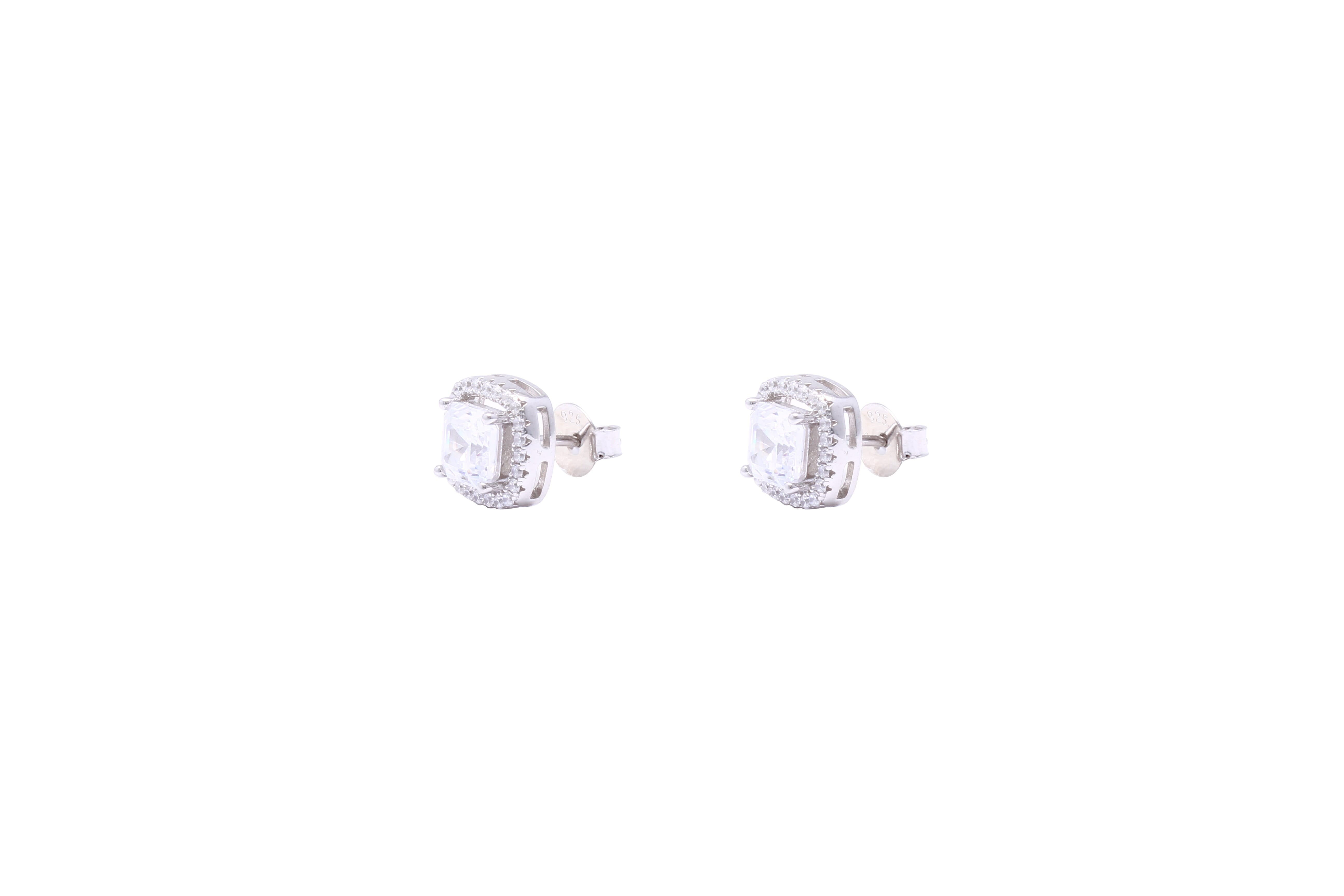 Asfour Crystal Stud Earrings With Cushion Cut Zircon Stone In 925 Sterling Silver ED0006
