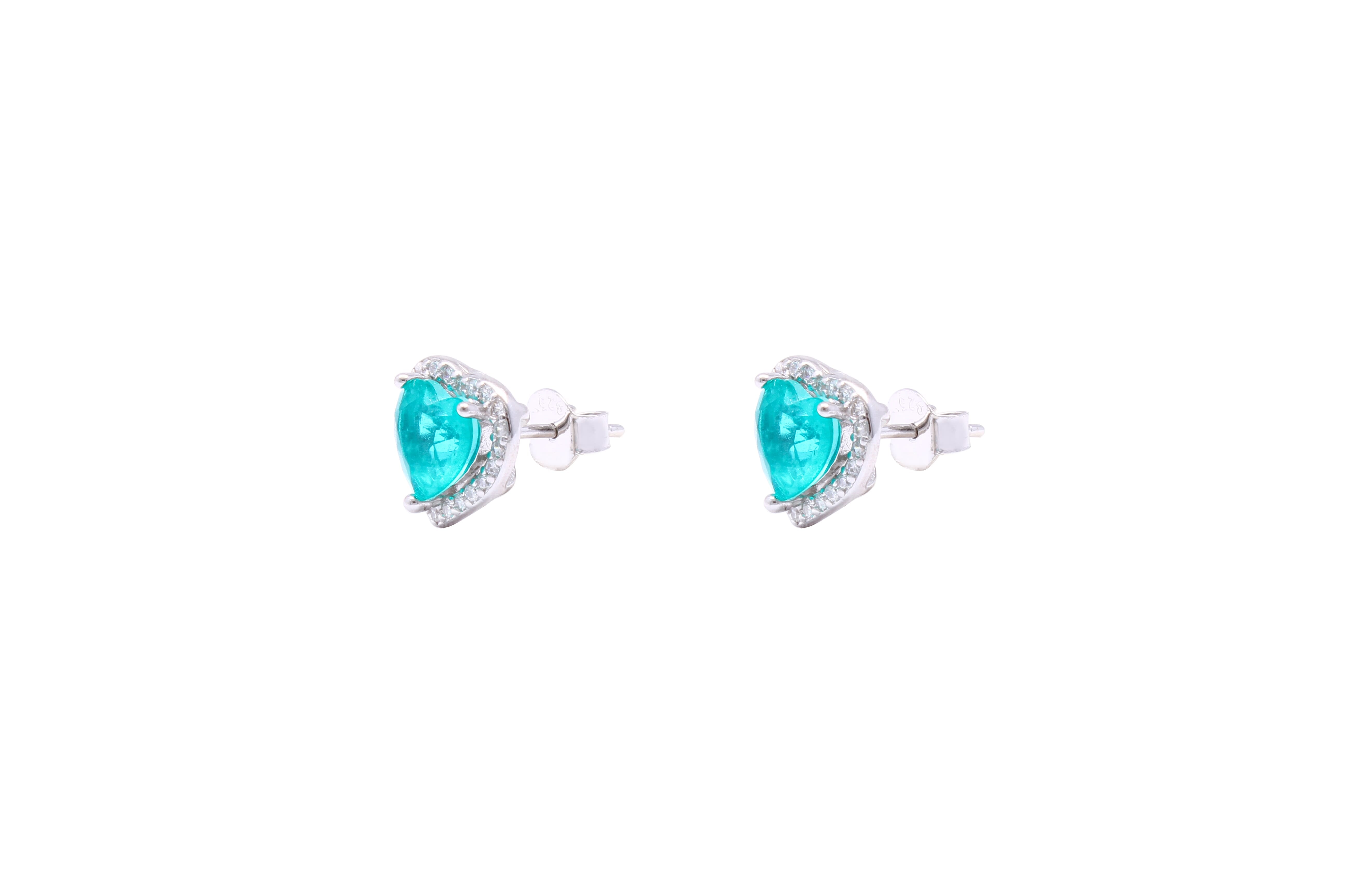 Asfour Crystal Stud Earring With Aquamarine Heart Design In 925 Sterling Silver ED0009-GC