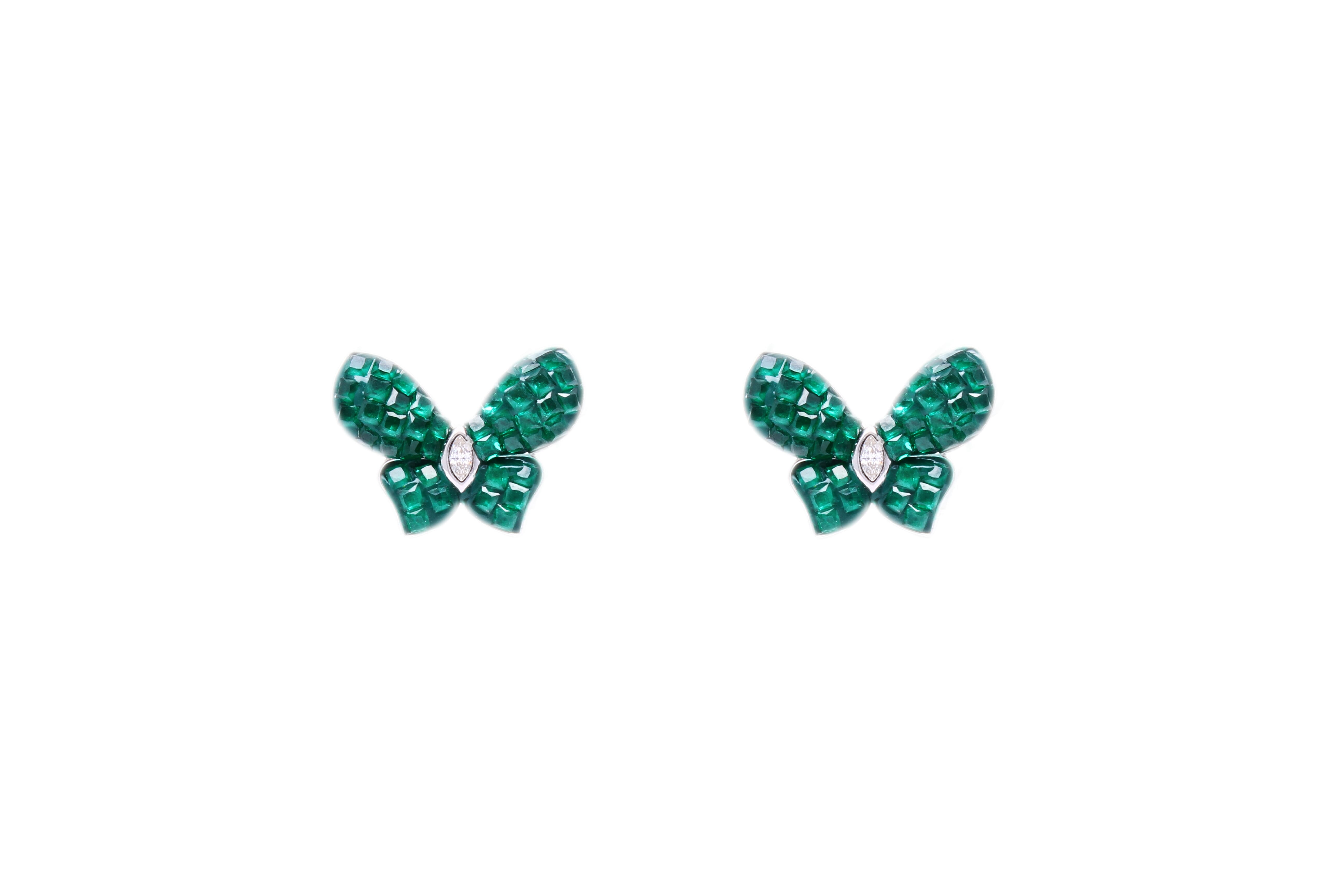 Asfour Crystal Stud Earring With Green Butterfly Design In 925 Sterling Silver ED0010-G