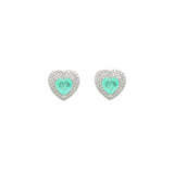 Asfour Crystal Asfour Crystal 925 Silver Heart Stud Earring With Clear & Green Zircon Lobes - Silver EK0024-GA
