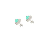 Asfour Crystal Asfour Crystal 925 Silver Heart Stud Earring With Clear & Green Zircon Lobes - Silver EK0024-GA
