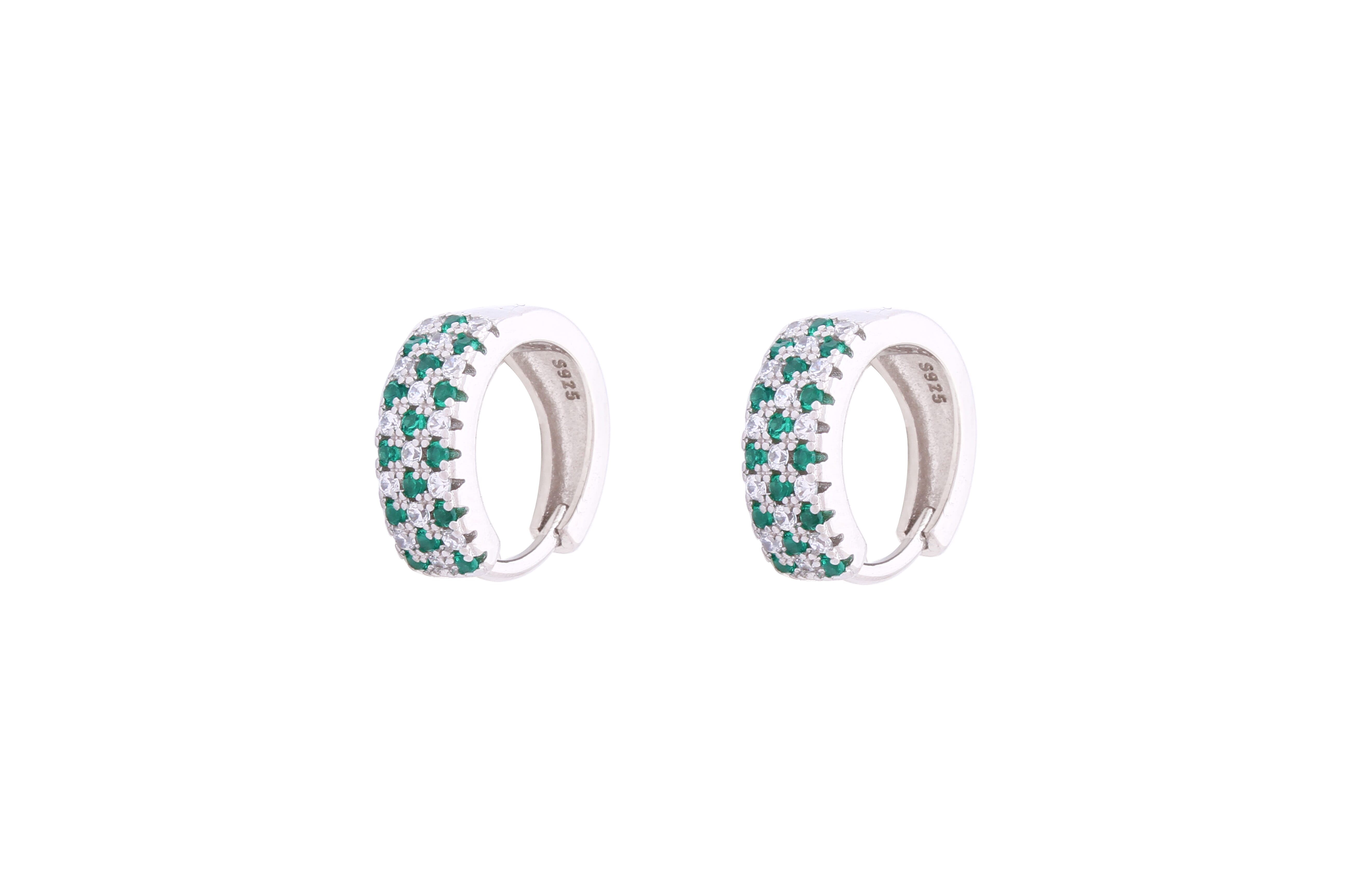 Asfour Crystal Hoop Earrings With Green & Clear Stones In 925 Sterling Siver ER0320-GW