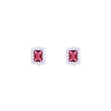 Asfour Crystal 925 Sterling Silver Clips Earrings with Red Rectangle Design