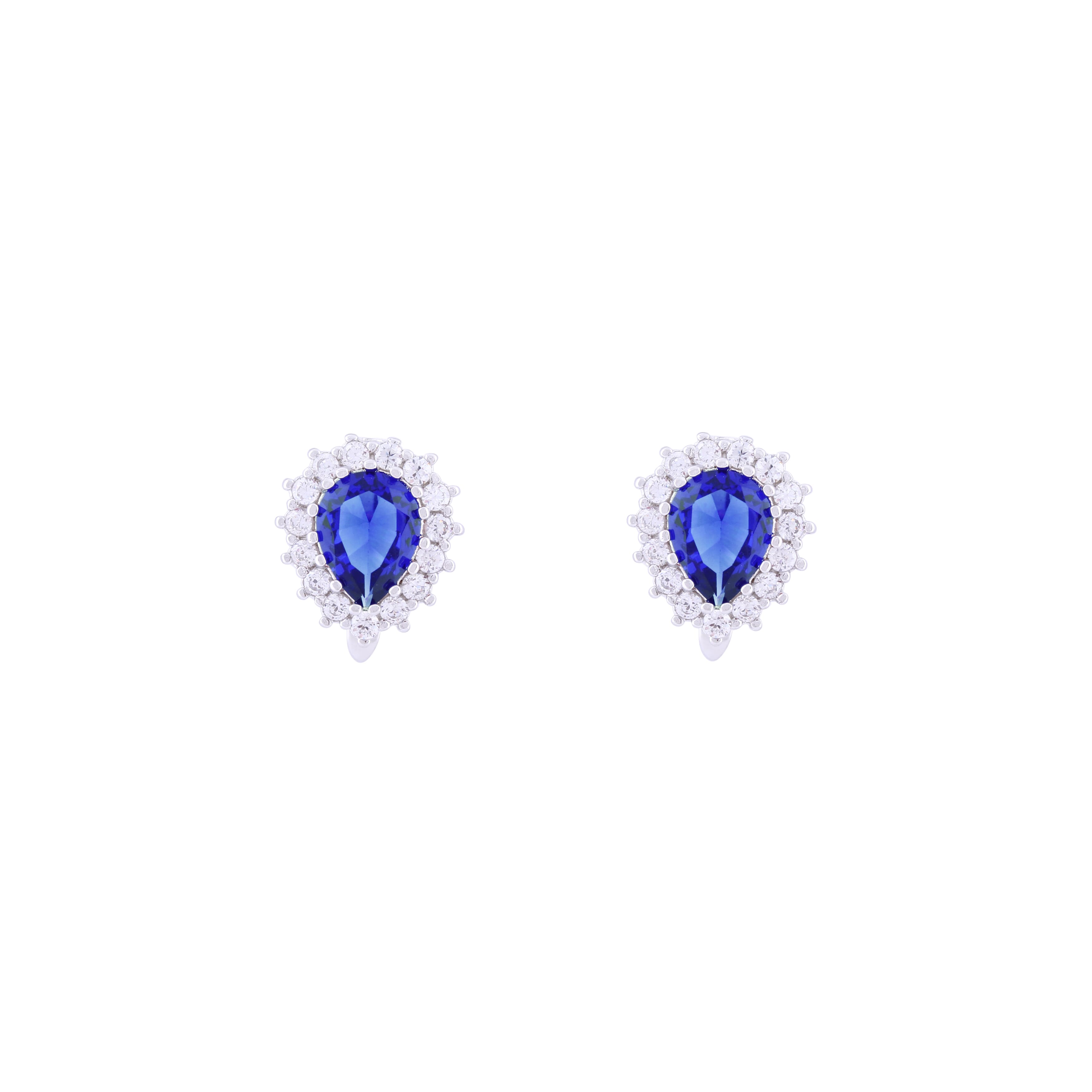 Asfour Crystal 925 Sterling Silver Clips Earrings with Blue Pear Design