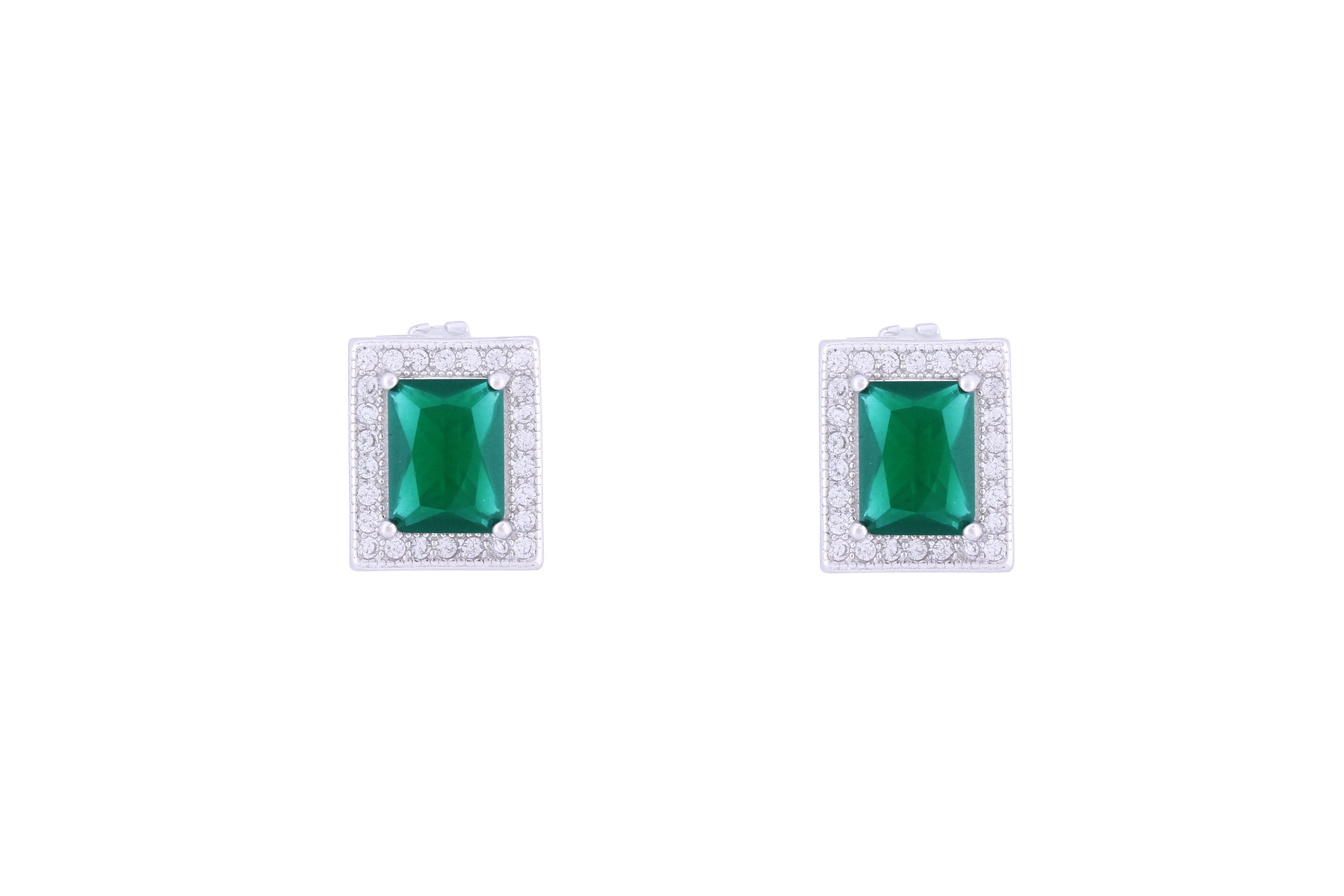 Asfour Crystal Clips Earrings with Green Rectangle Design in 925 Sterling Silver ER0348-GM