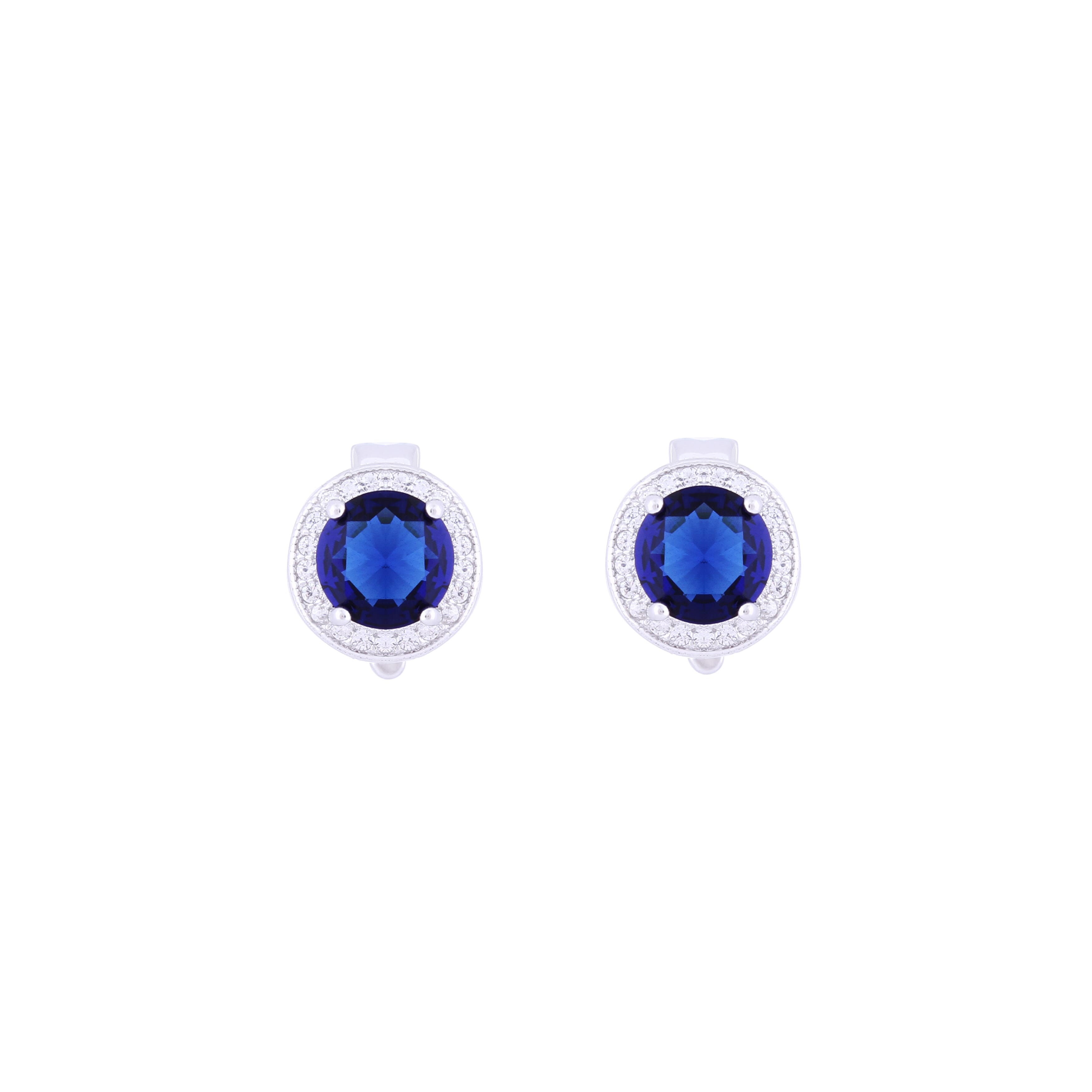 Asfour Crystal 925 Sterling Silver Clips Earrings with Blue Round Stones