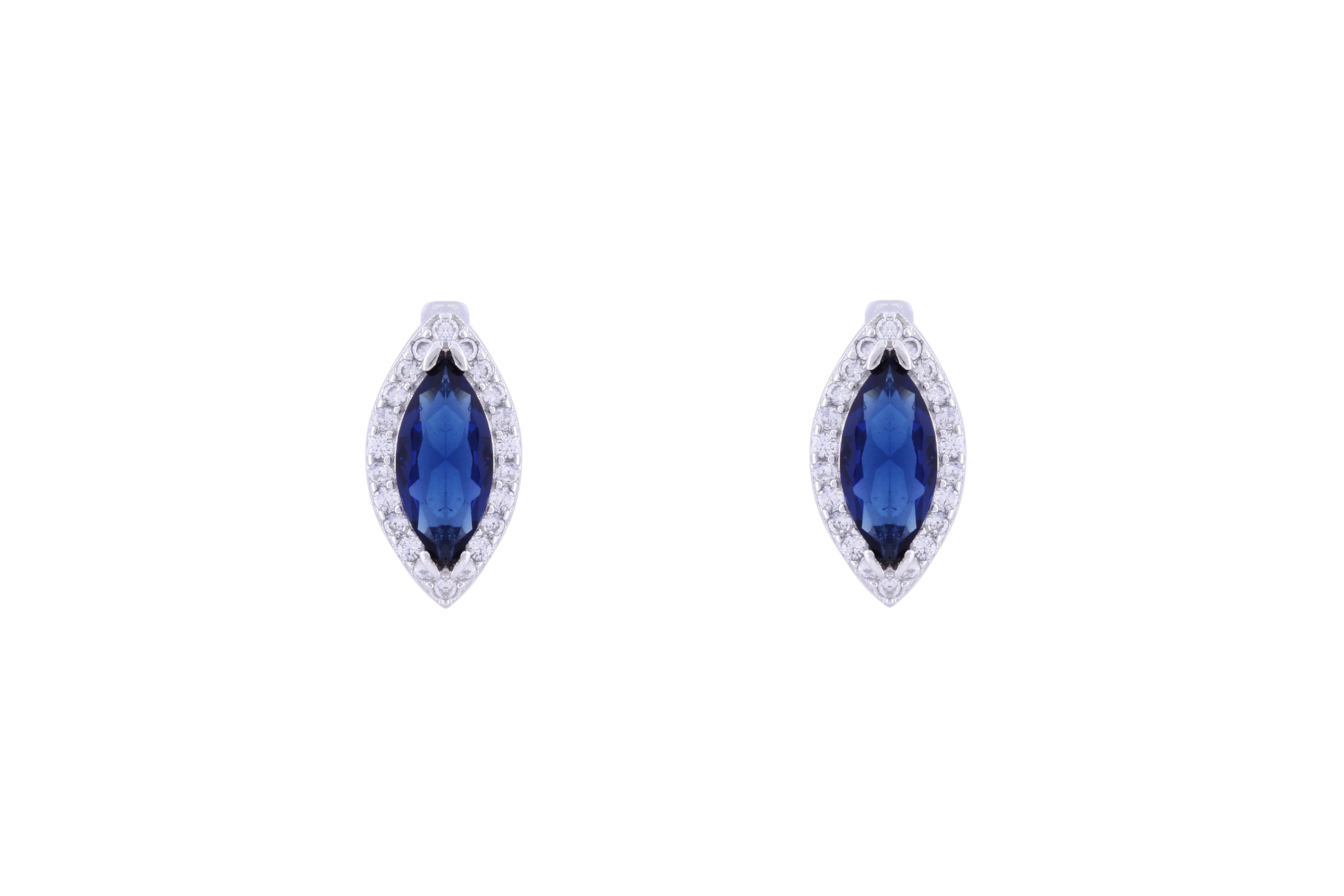 Asfour Crystal Clips Earrings with Blue Marquise Cut Stone in 925 Sterling Silver ER0352-B