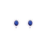Asfour Crystal 925 Sterling Silver Clips Earrings with Blue Oval Stones