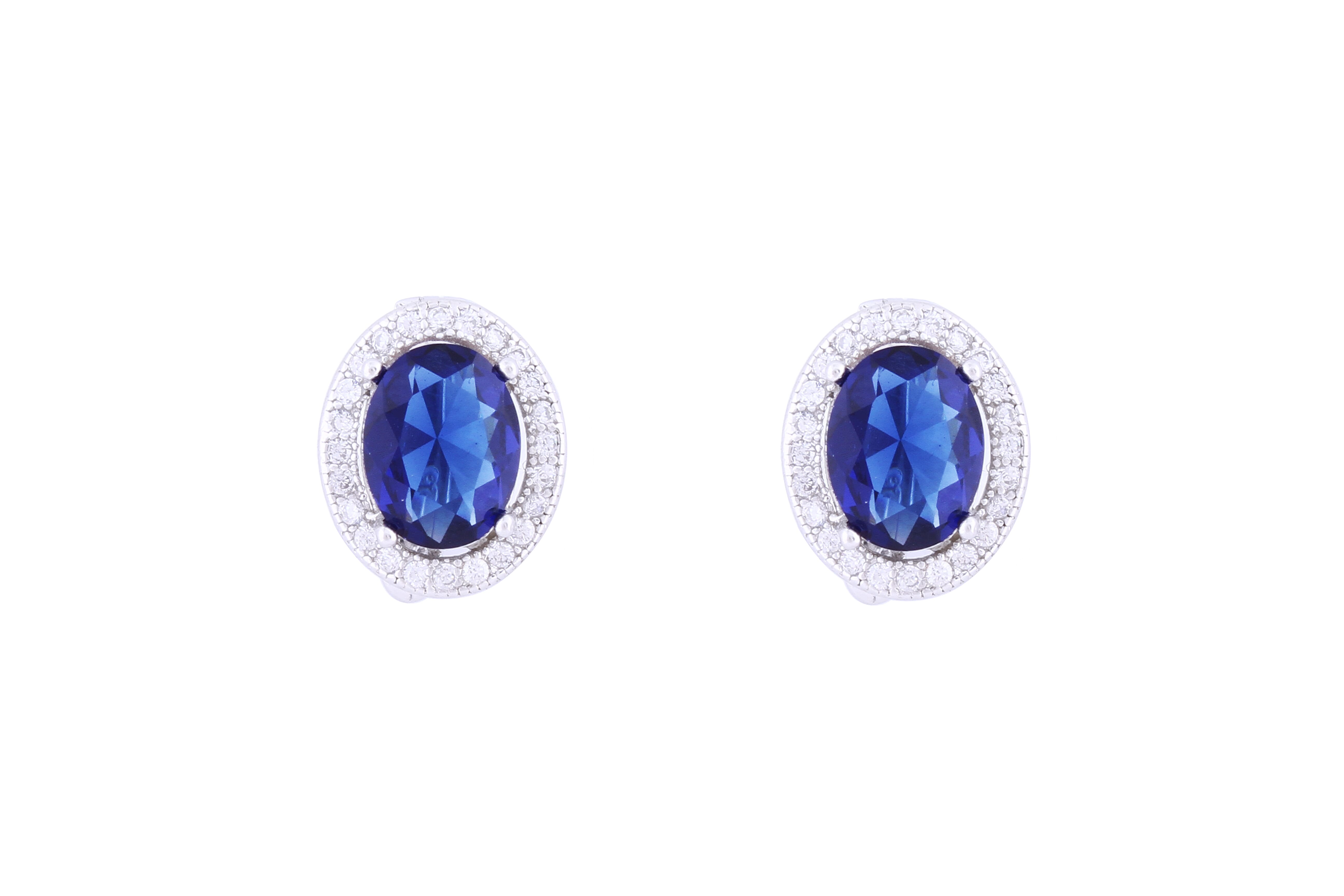 Asfour Crystal Clips Earrings with Blue Oval Design in 925 Sterling Silver ER0364-B