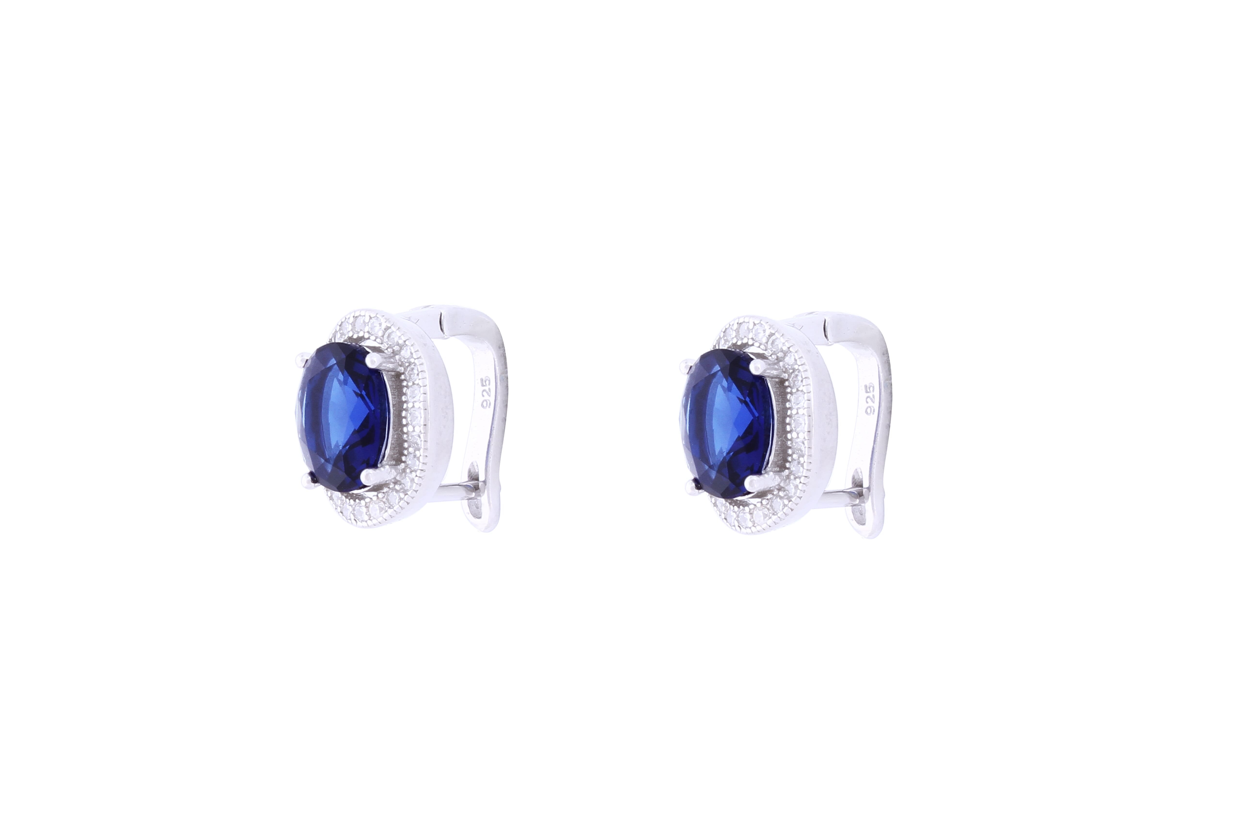 Asfour Crystal Clips Earrings with Blue Oval Design in 925 Sterling Silver ER0364-B