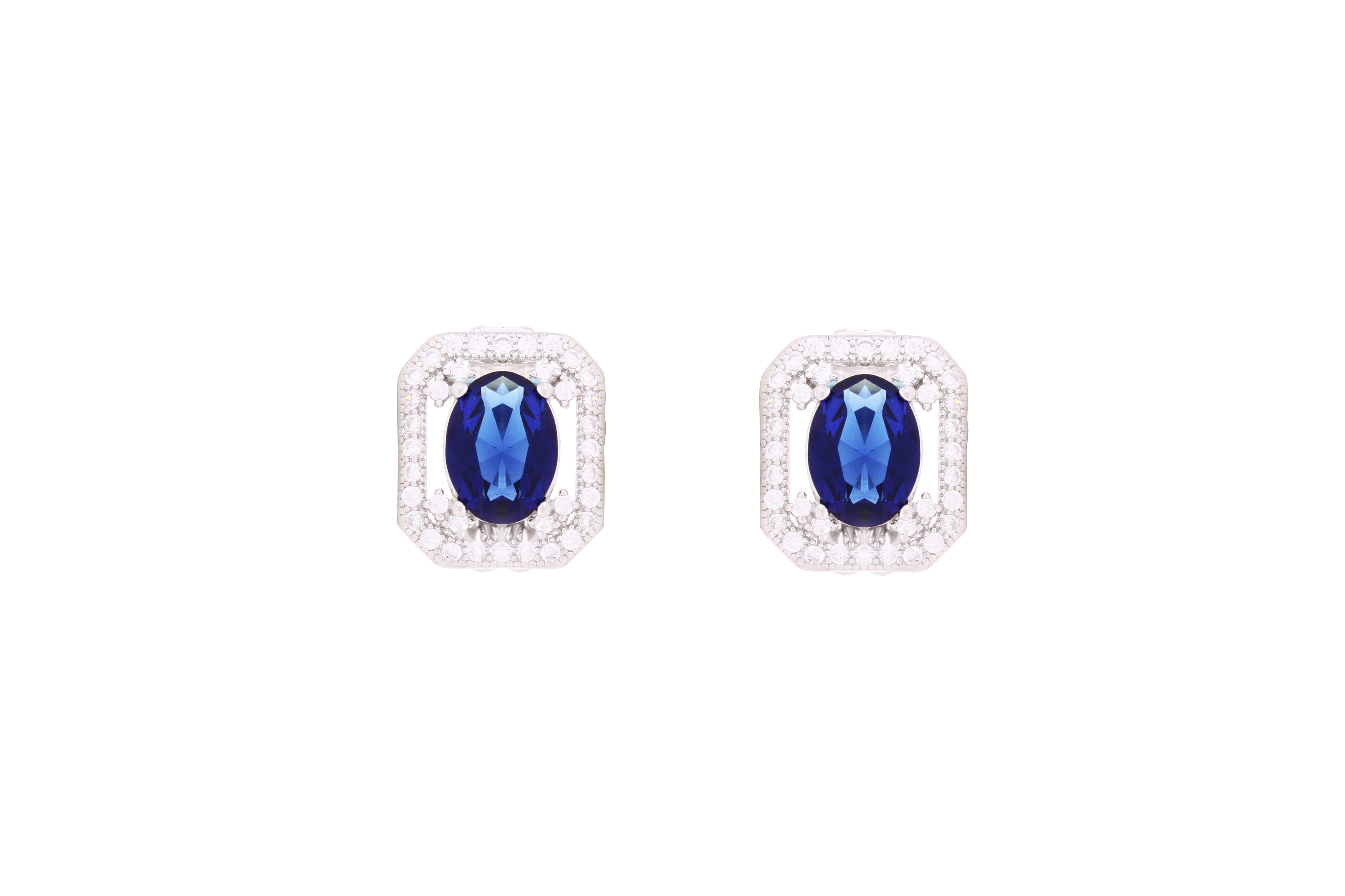 Asfour Crystal Clips Earrings with blue Oval Design in 925 Sterling Silver ER0365-B