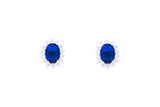 Asfour Crystal Stud Earrings inlaid with Blue Oval Design in 925 Sterling Silver ER0367-B