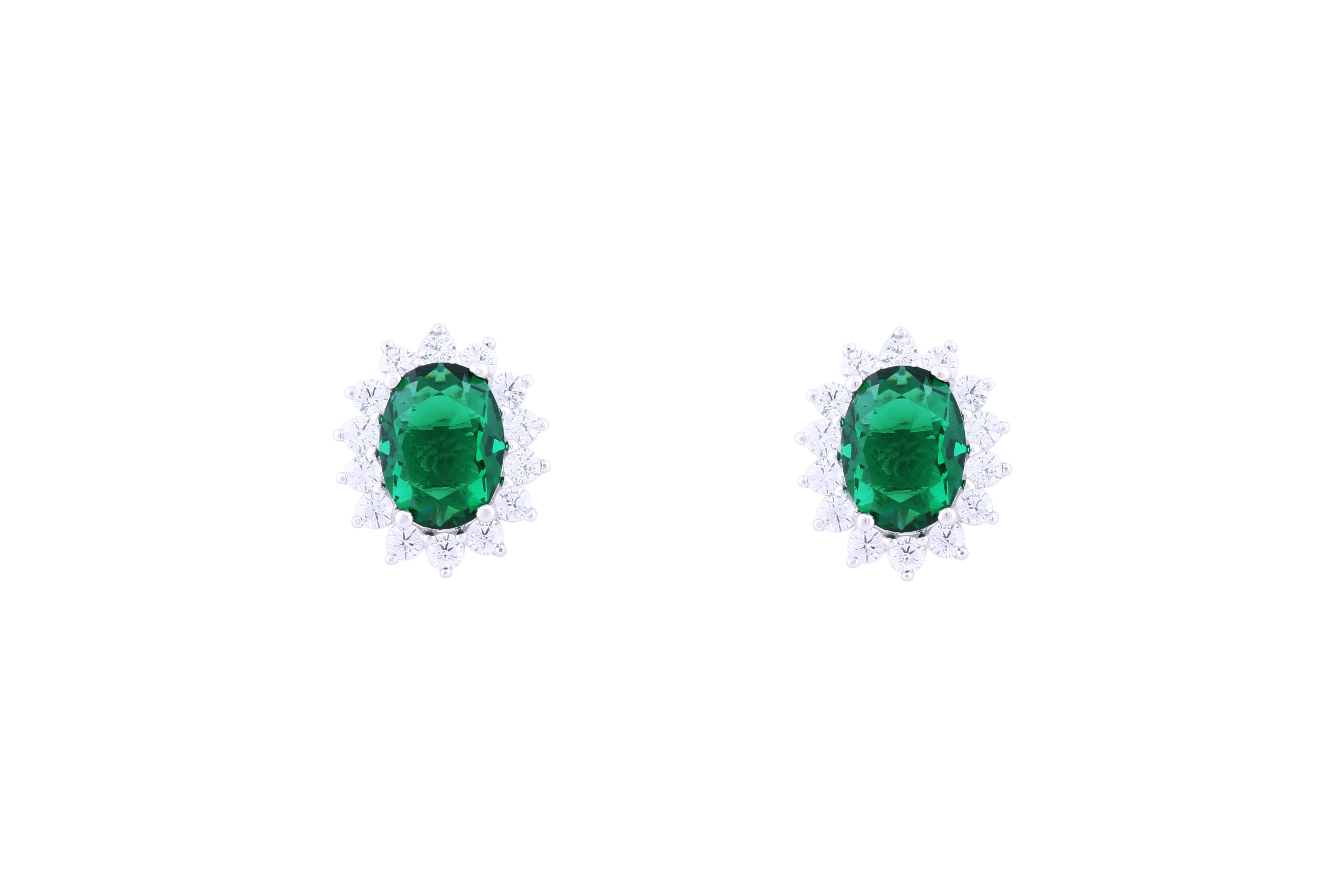 Asfour Crystal Stud Earrings inlaid with Green Oval Design in 925 Sterling Silver ER0367-G