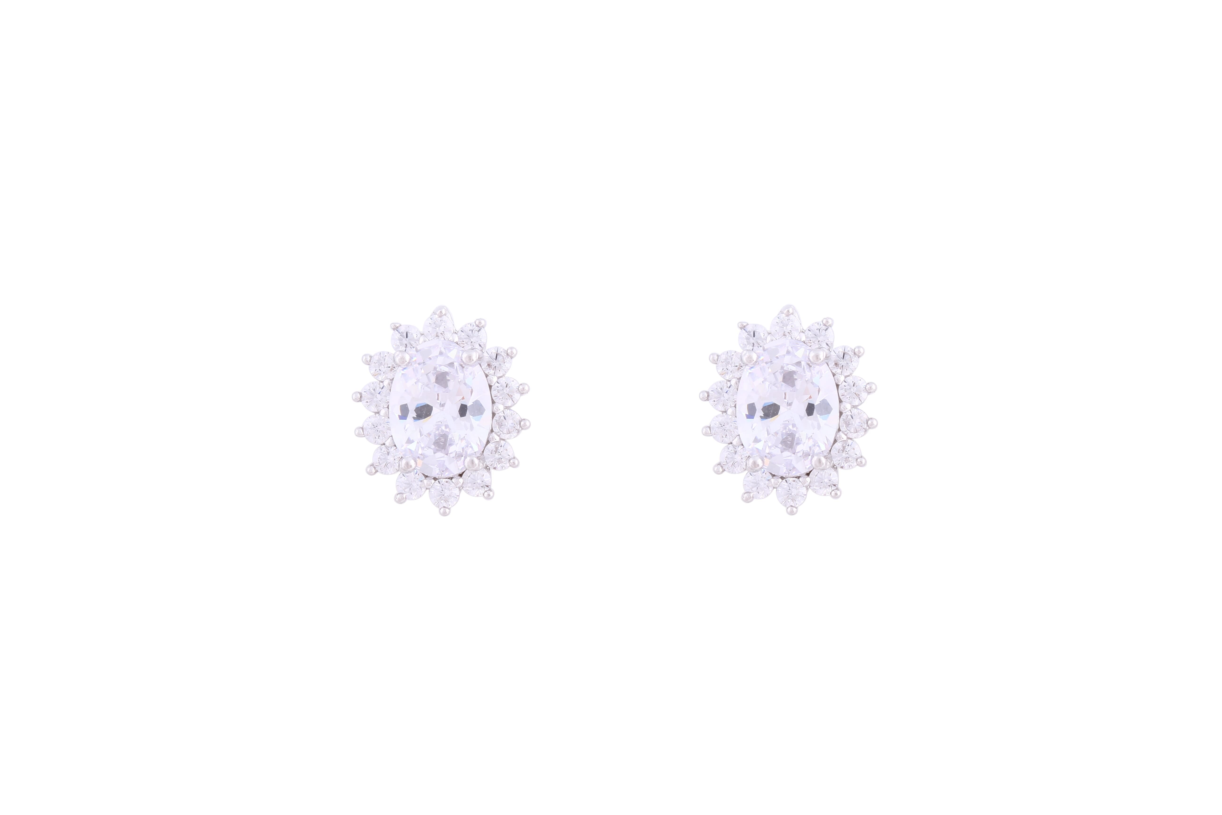 Asfour Crystal Stud Earrings inlaid with Oval Zircon Stone in 925 Sterling Silver ER0367-w