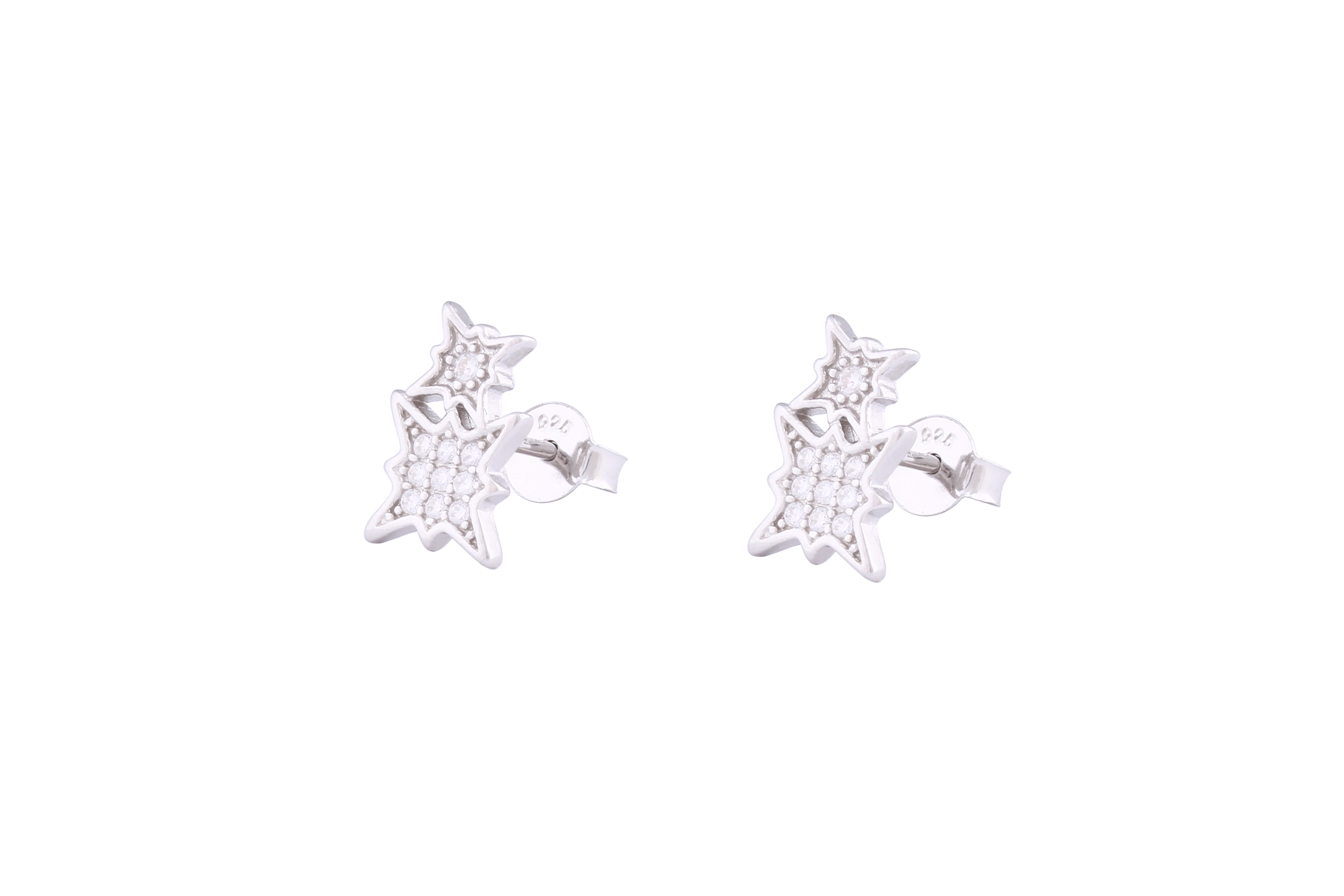 Asfour Crystal Stud Earring With  Art deco  Design in 925 Sterling Silver ER0378