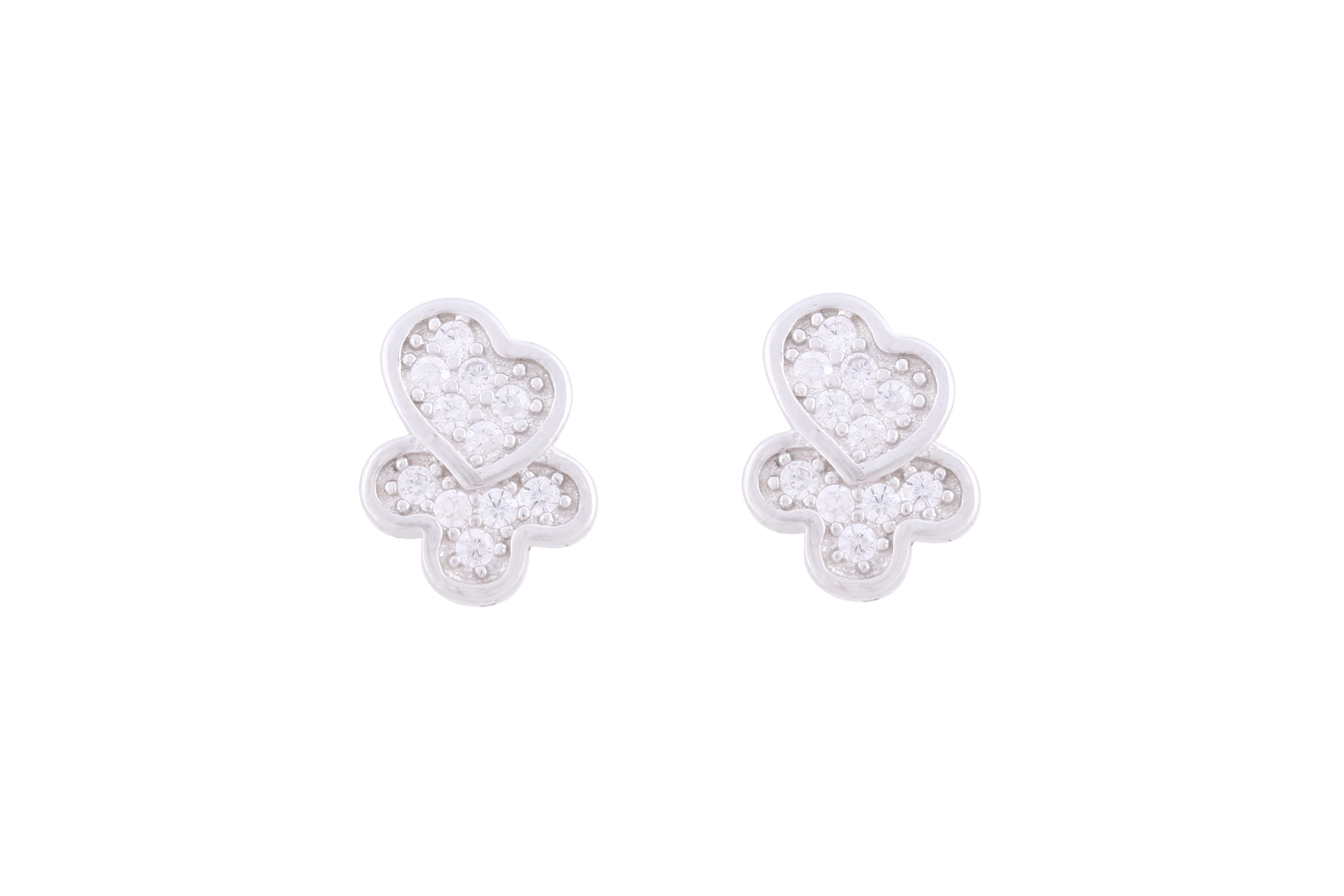 Asfour Crystal Stud Earring With heart & Flower  Design in 925 Sterling Silver ER0381