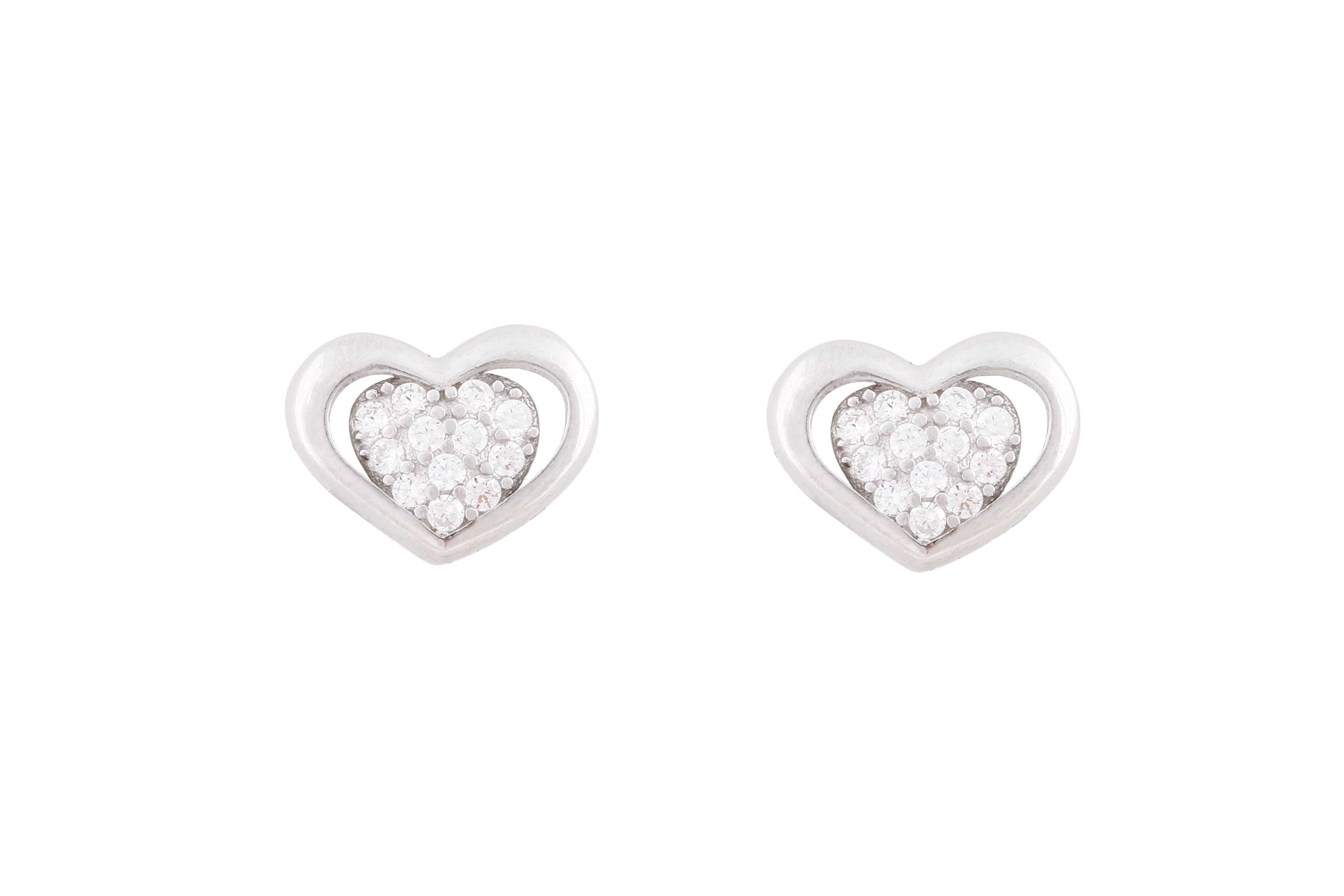 Asfour Crystal Stud Earring With  Heart  Design in 925 Sterling Silver ER0383