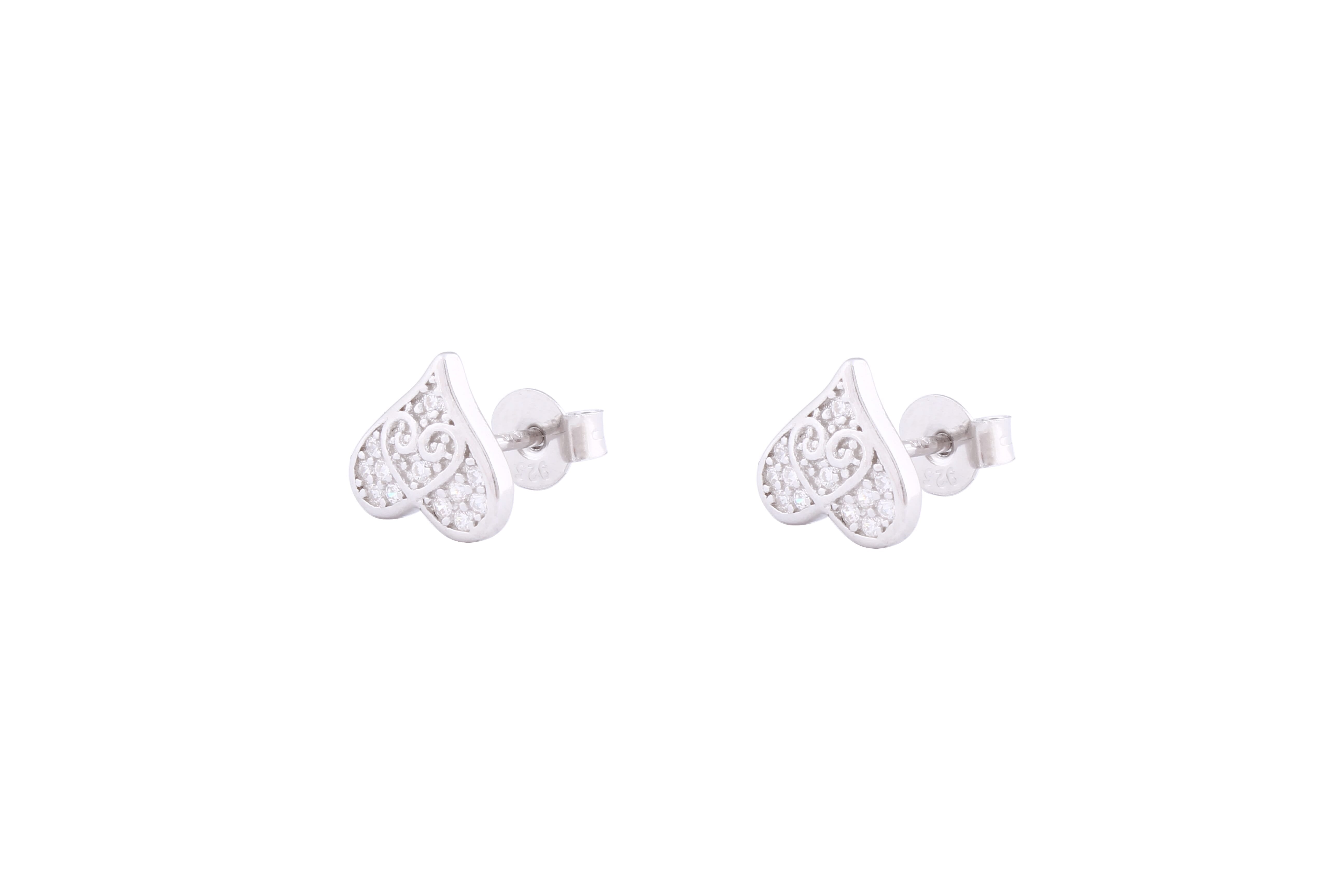 Asfour Crystal Stud Earring With  Heart  Design in 925 Sterling Silver ER0387