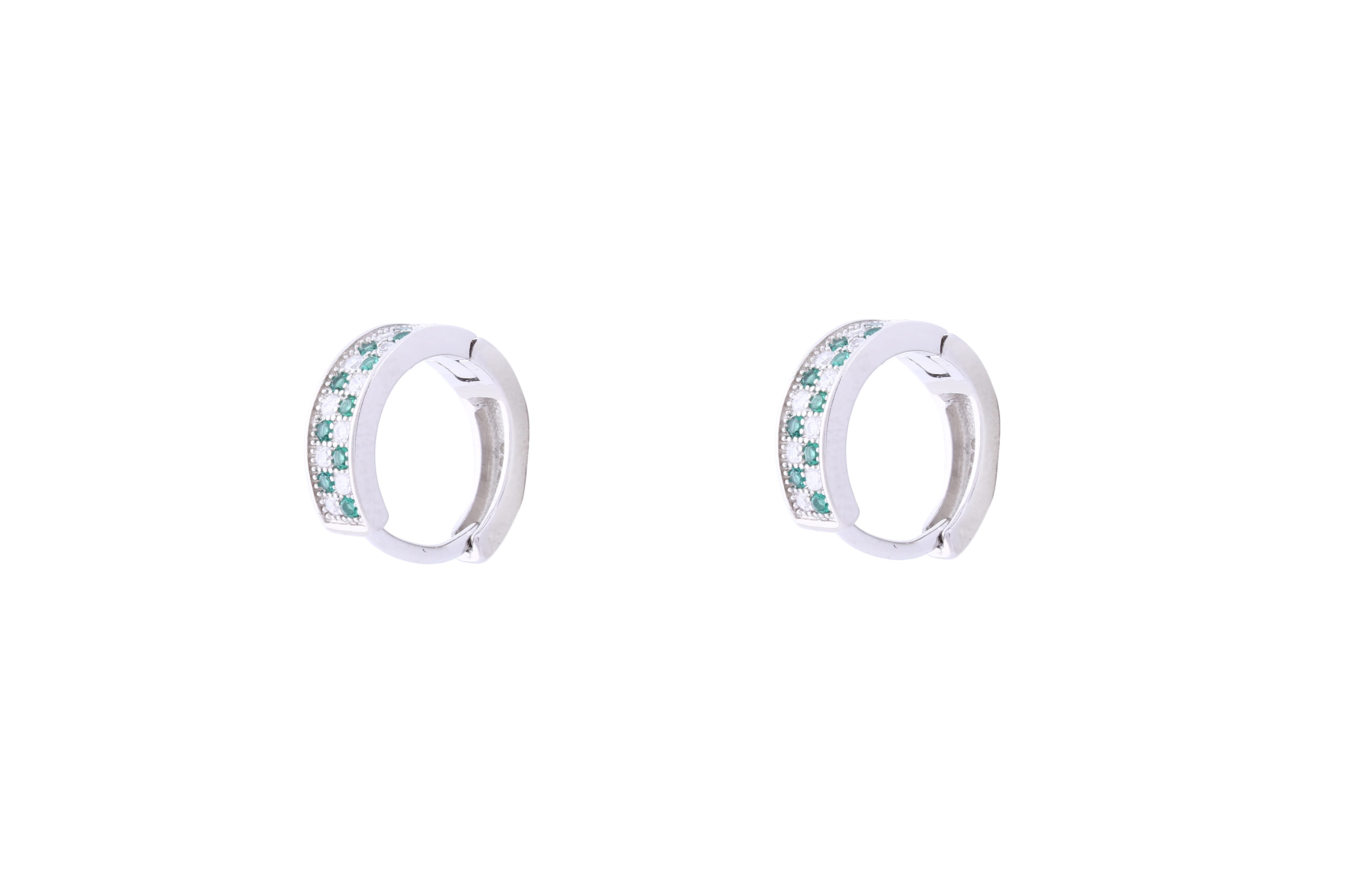 Asfour Crystal Hoop Earrings With Green & Clear Stones In 925 Sterling Siver ER0390-GW